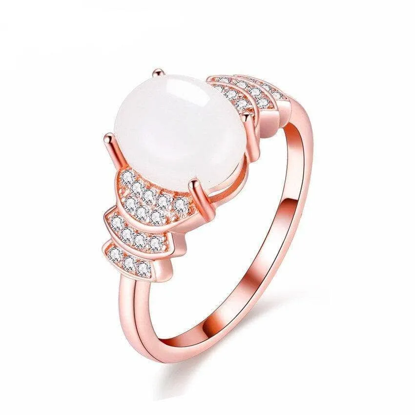 2.3ct Nephrite White Rhinestone Rose Gold Ring