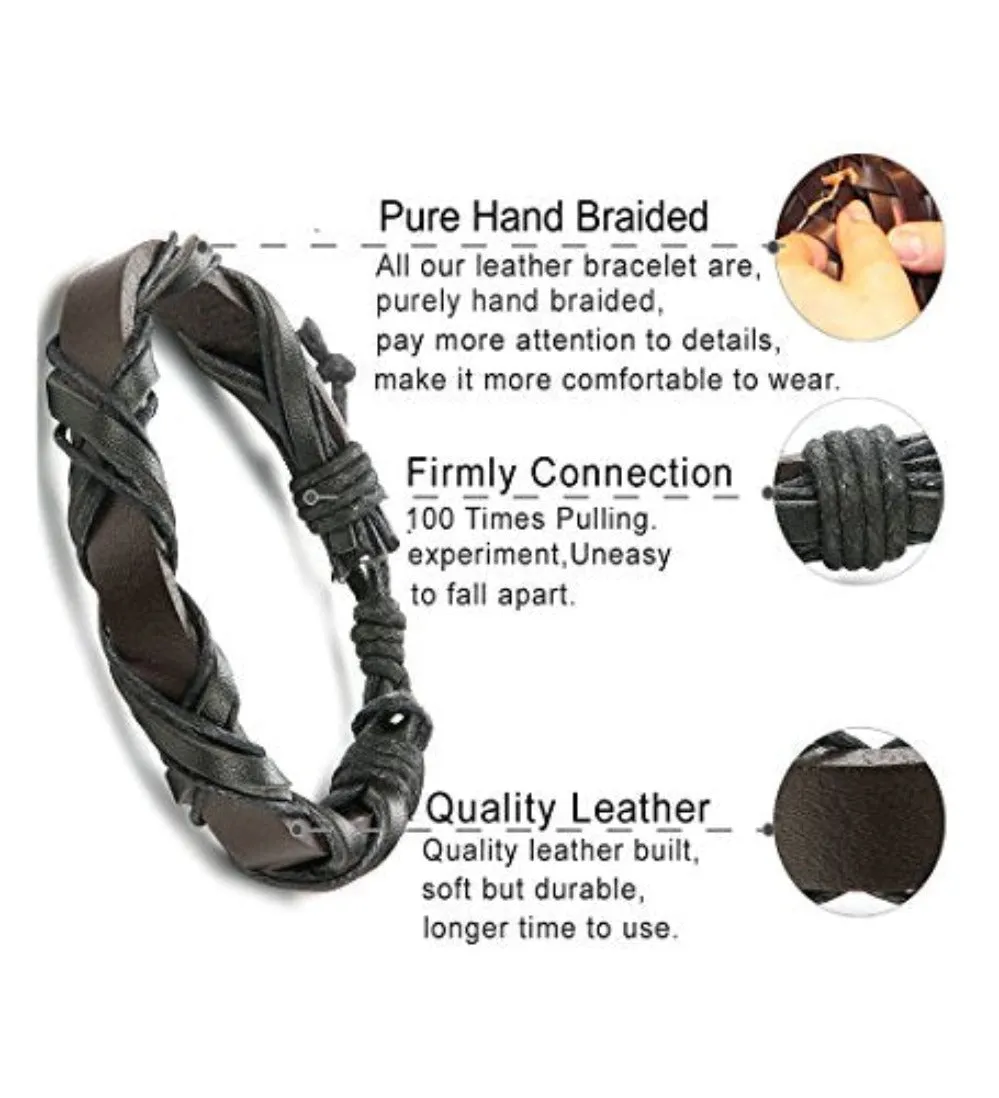 24 Pcs Adjustable Woven Leather Wrist Cuff Bracelet