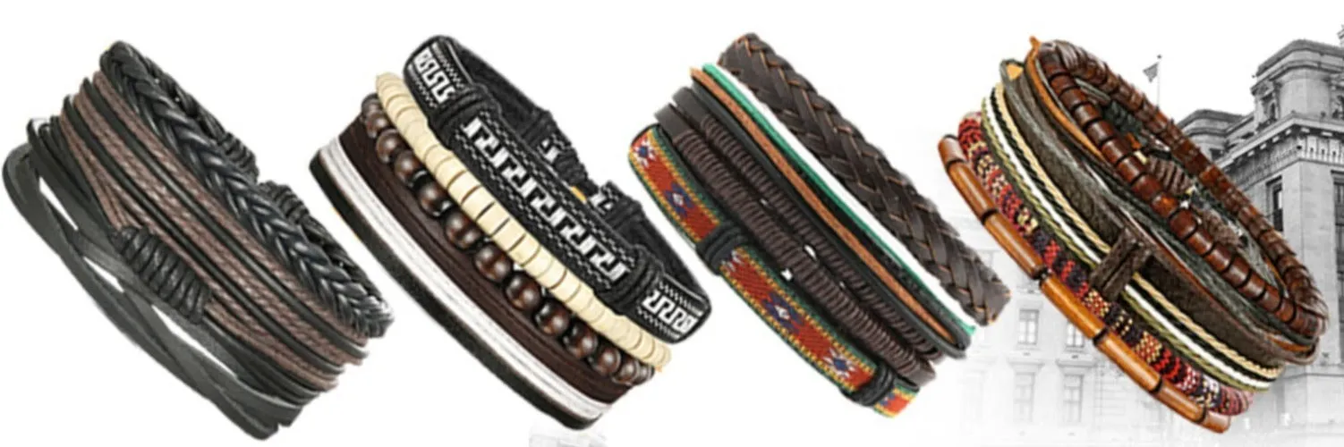 24 Pcs Adjustable Woven Leather Wrist Cuff Bracelet