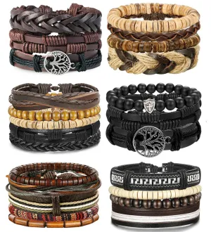 24 Pcs Adjustable Woven Leather Wrist Cuff Bracelet