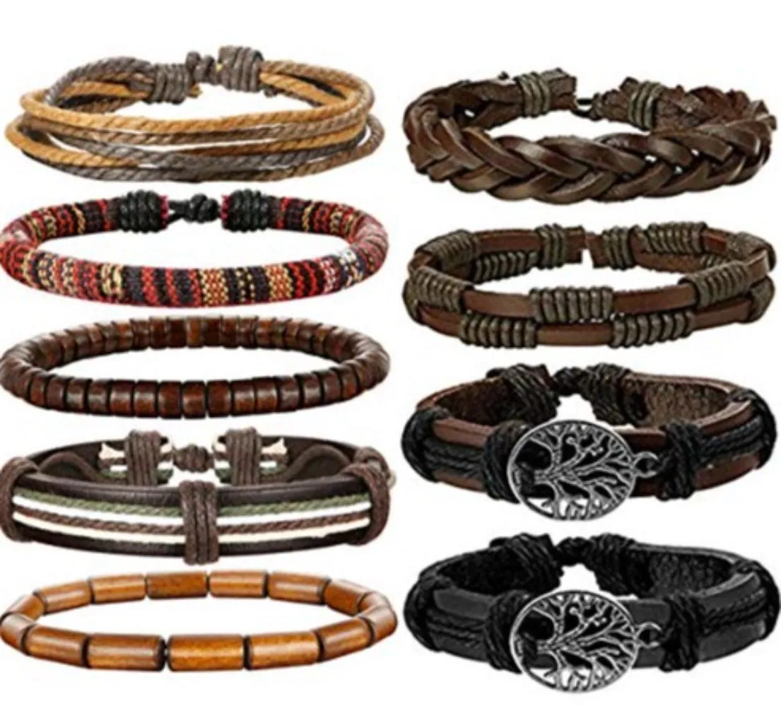 24 Pcs Adjustable Woven Leather Wrist Cuff Bracelet