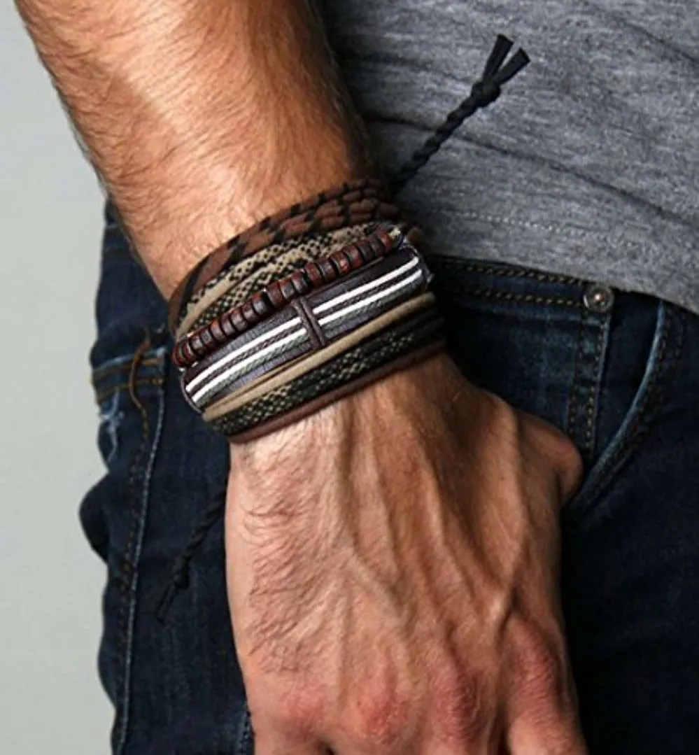 24 Pcs Adjustable Woven Leather Wrist Cuff Bracelet