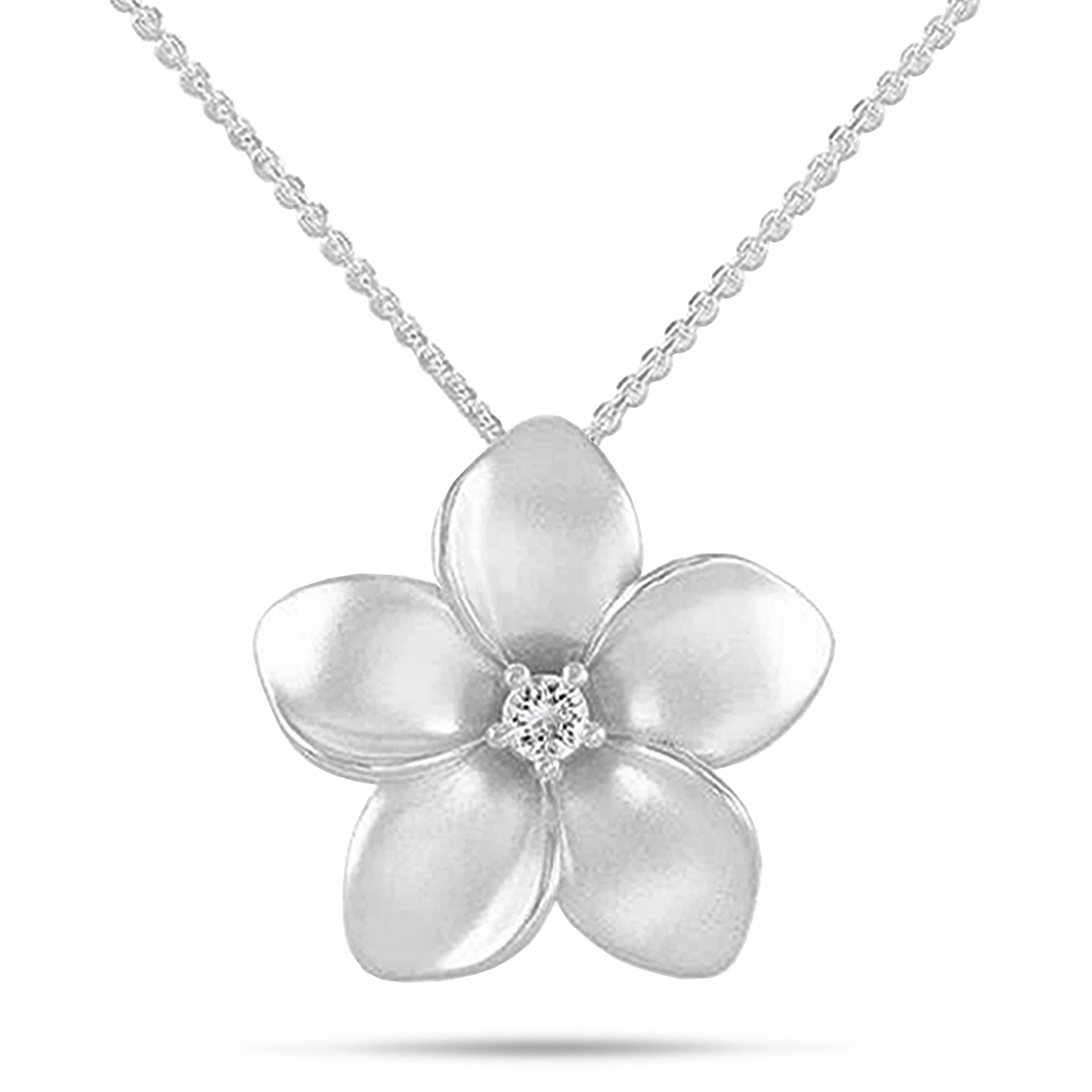 Natural Elements 24" Adjustable Plumeria White Sapphire Necklace in Sterling Silver - 28mm