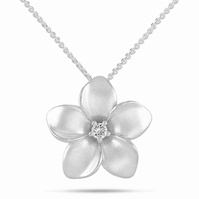 Elegant Finish 24" Adjustable Plumeria White Sapphire Necklace in Sterling Silver - 28mm