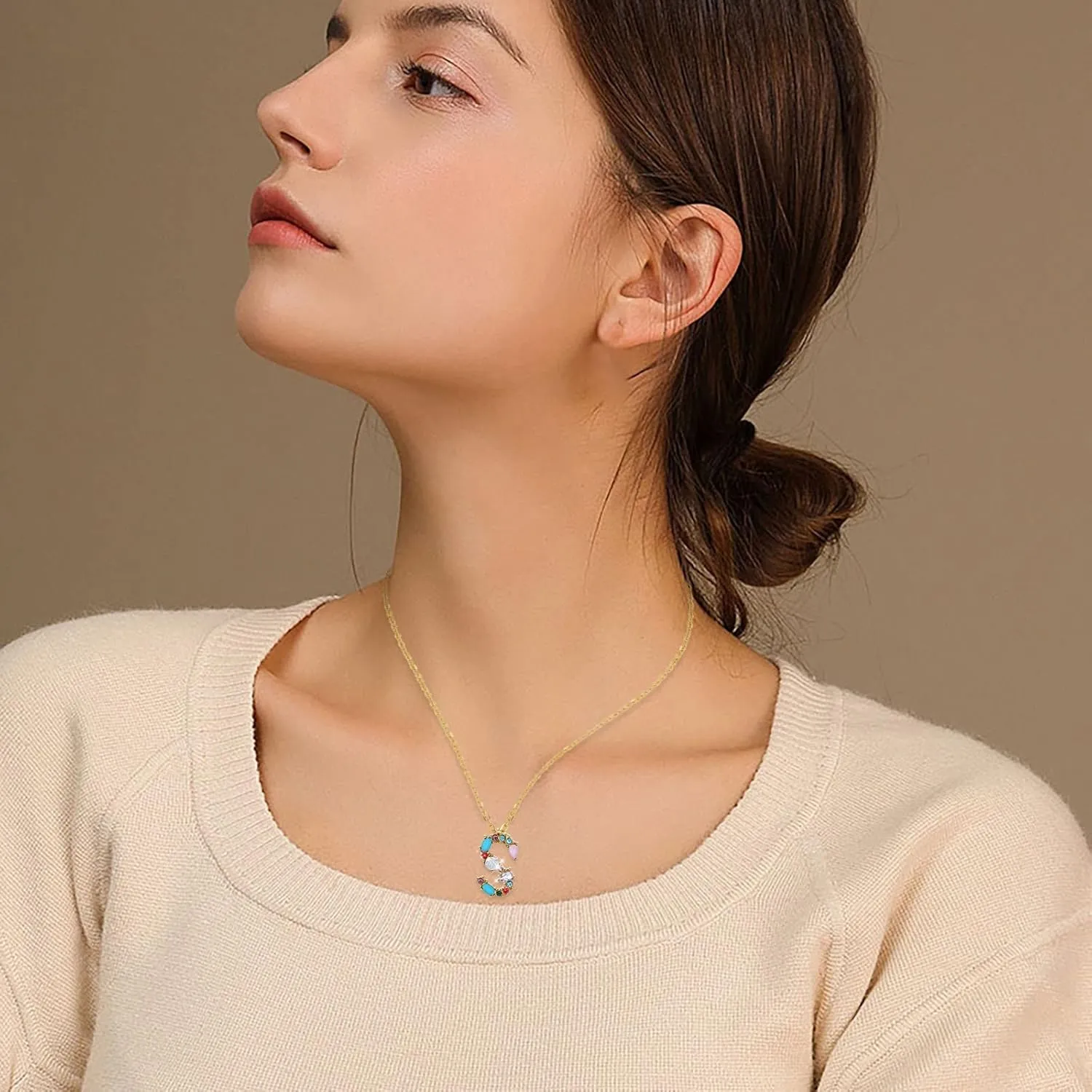 26 Initial Pendant Necklaces Alphabet Letter Clavicle Chain Colorful Cubic Zirconia Anniversary Necklaces for Women