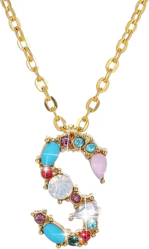 26 Initial Pendant Necklaces Alphabet Letter Clavicle Chain Colorful Cubic Zirconia Anniversary Necklaces for Women