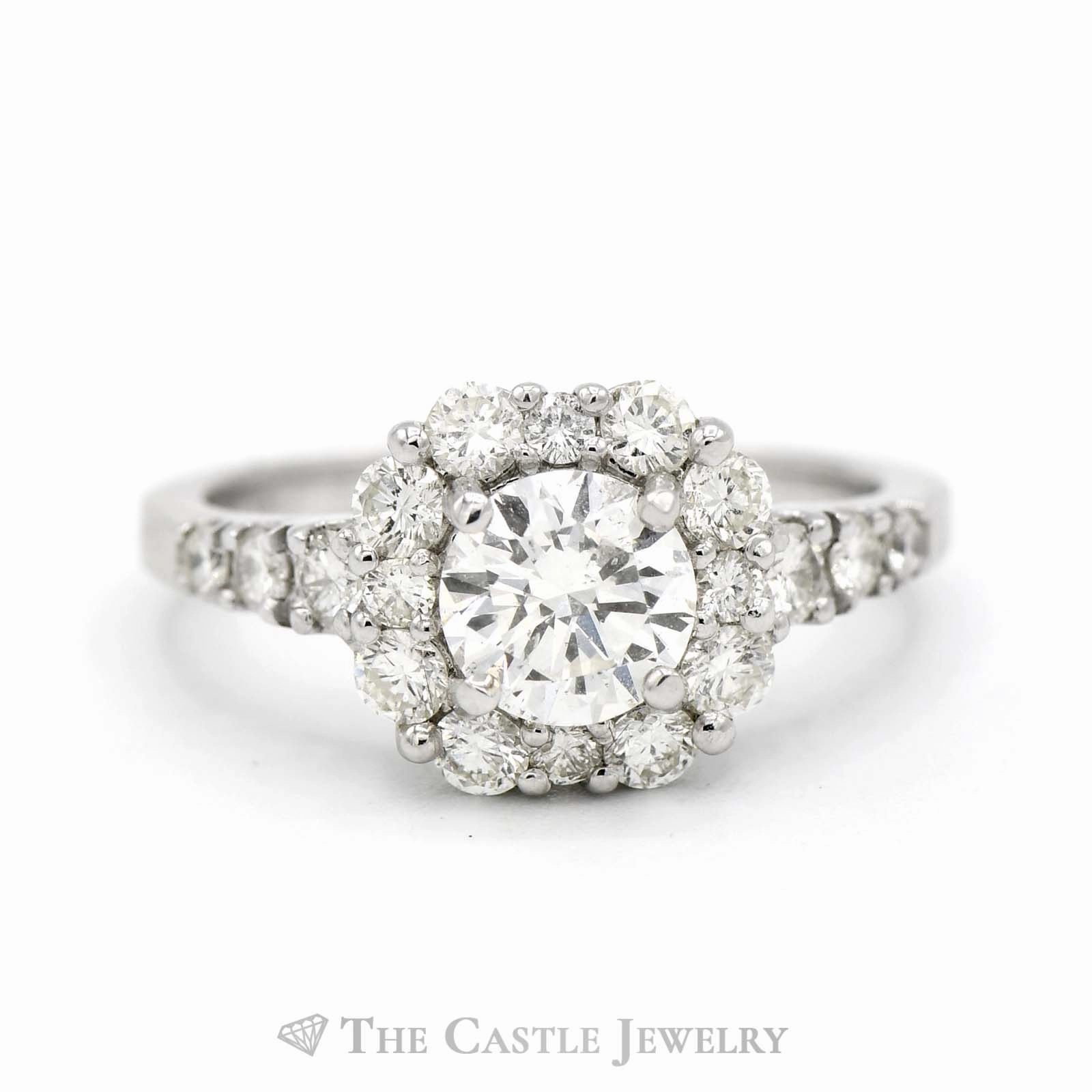 2.05cttw Diamond Engagement Ring with Diamond Halo and Accents in 14k White Gold Cultural Heritage Artistic Adornment