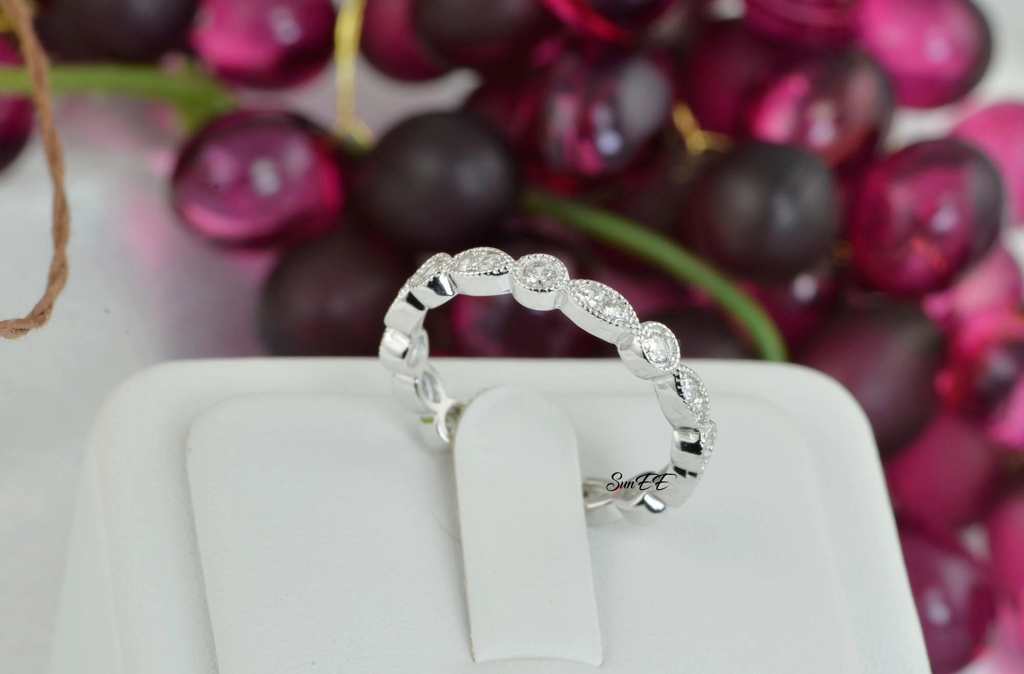 2.06ct Full Eternity & 2 Art Deco Wedding Band Stack Promise Ring Diamond Simulated 925 Sterling Silver Anniversary Ring SKU:00194 Chic Embellishment Everyday Present