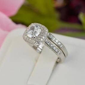 2.09ct Double Halo Cushion Cut with Heart Bridal Wedding Engagement Ring Diamond Simulated 925 Sterling Silver Anniversary Rings SKU:00231 Fragile Item