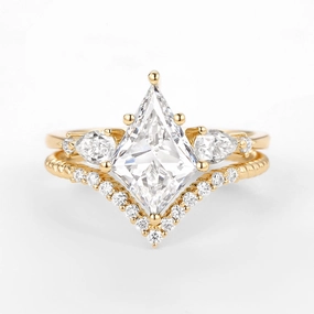 2.0ct Kite Lab Grown Diamond Three Stones Engagement Ring Set 2pcs - Delilah Easy Style Graceful Twist