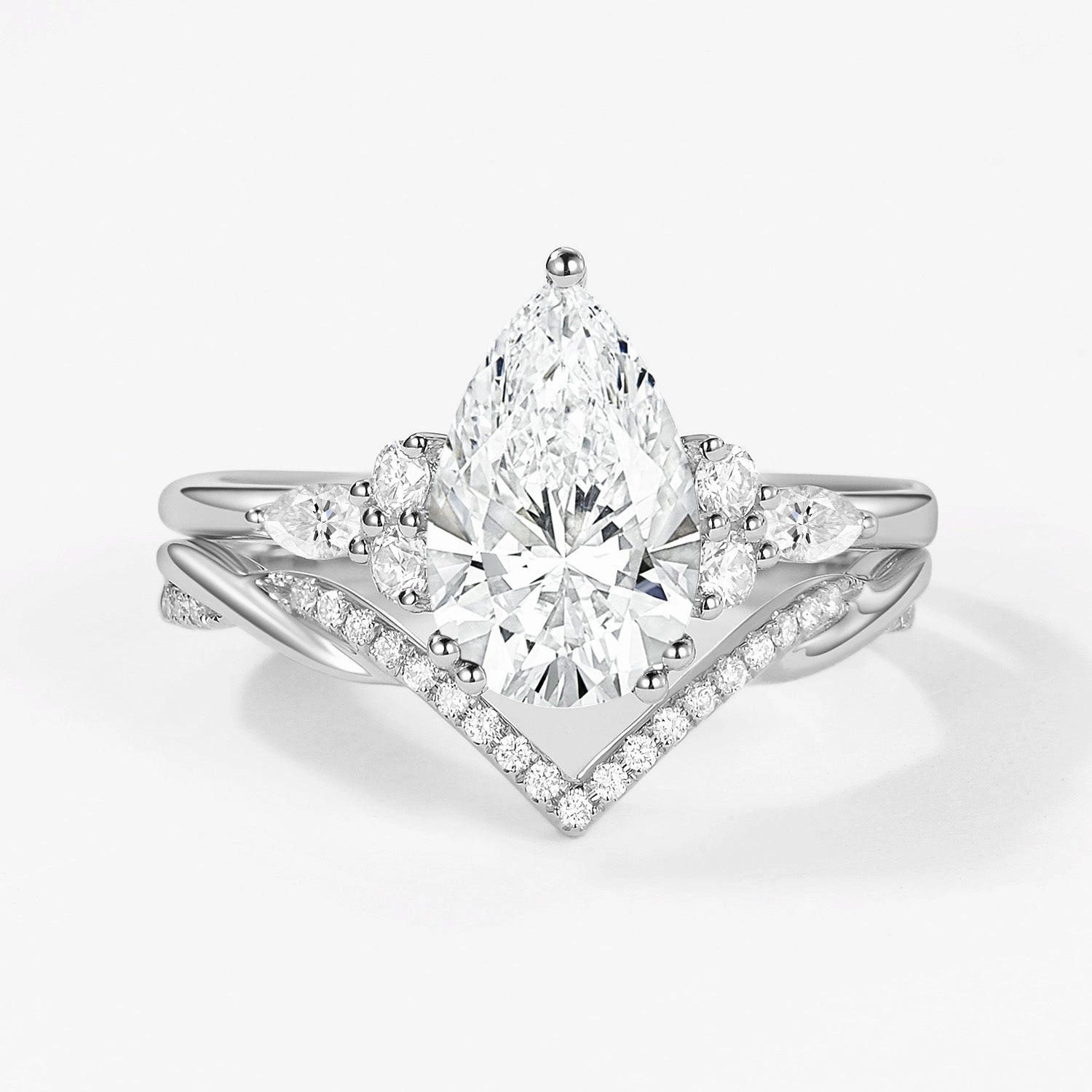 Stylish Vibe 2.0ct Pear Lab Grown Diamond Infinity Ring Set 2pcs