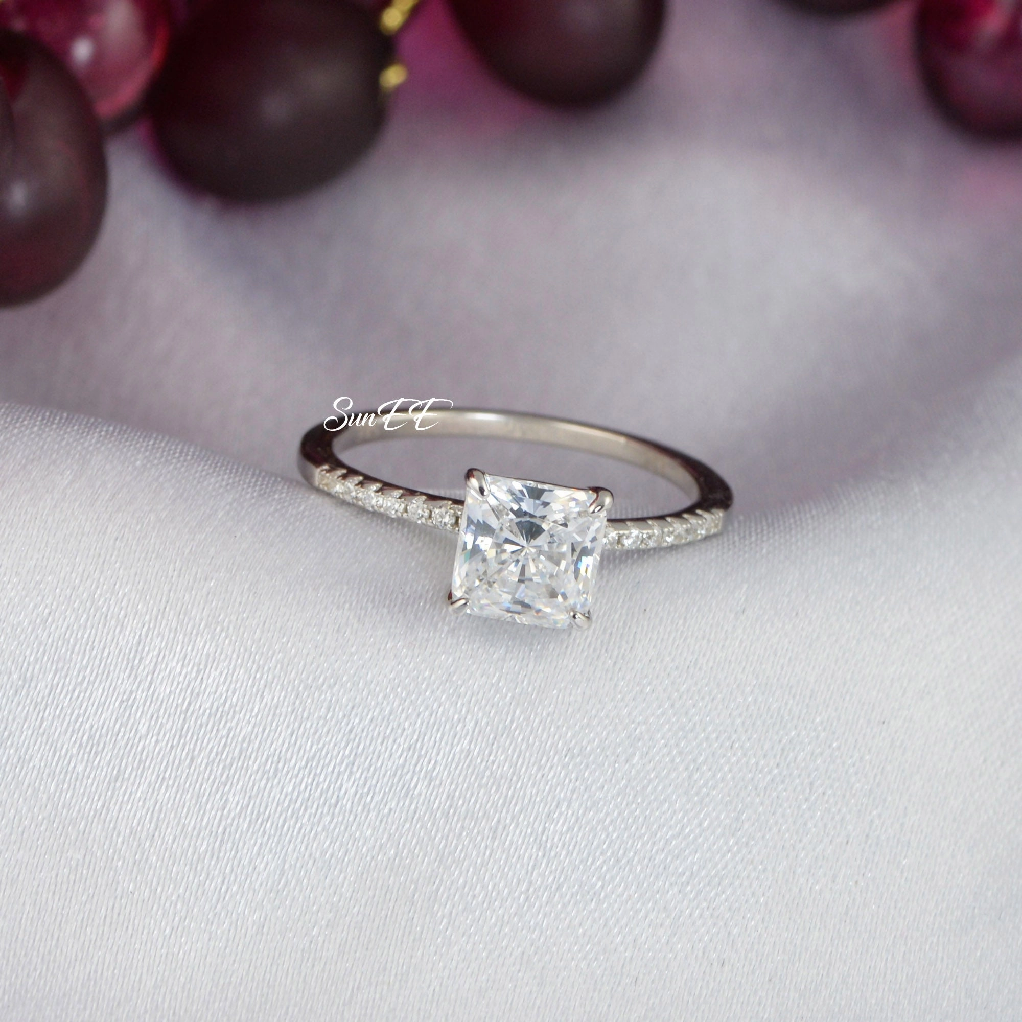 Party Present 2.17ct Princess Cut Bridal Wedding Engagement Ring Diamond Simulated 925 Sterling Silver Anniversary Ring SKU:00149