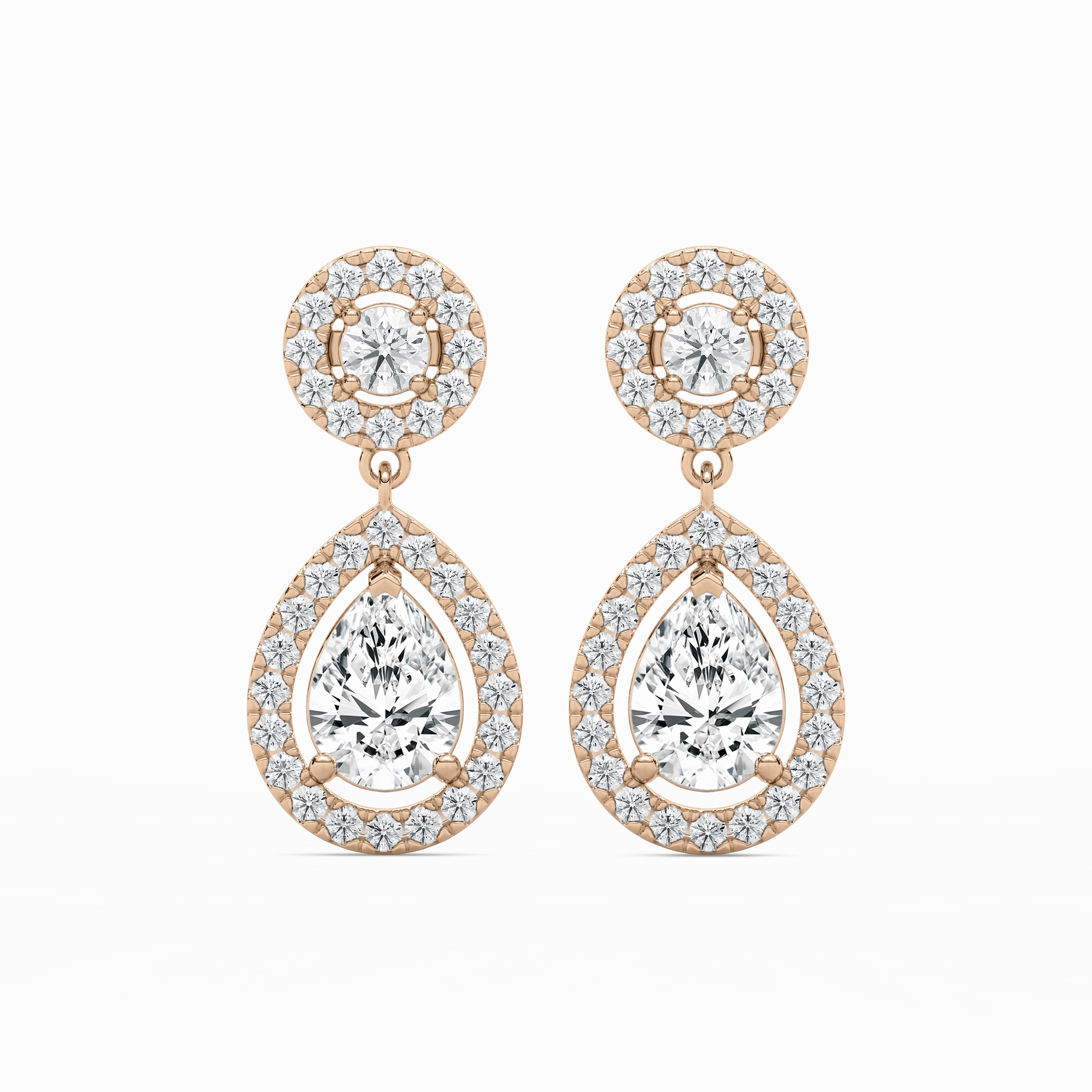 2 1/? ?ctw Pear and Round Lab Grown Diamond Double Halo Drop Earrings Luxurious Feature Geometric Decoration