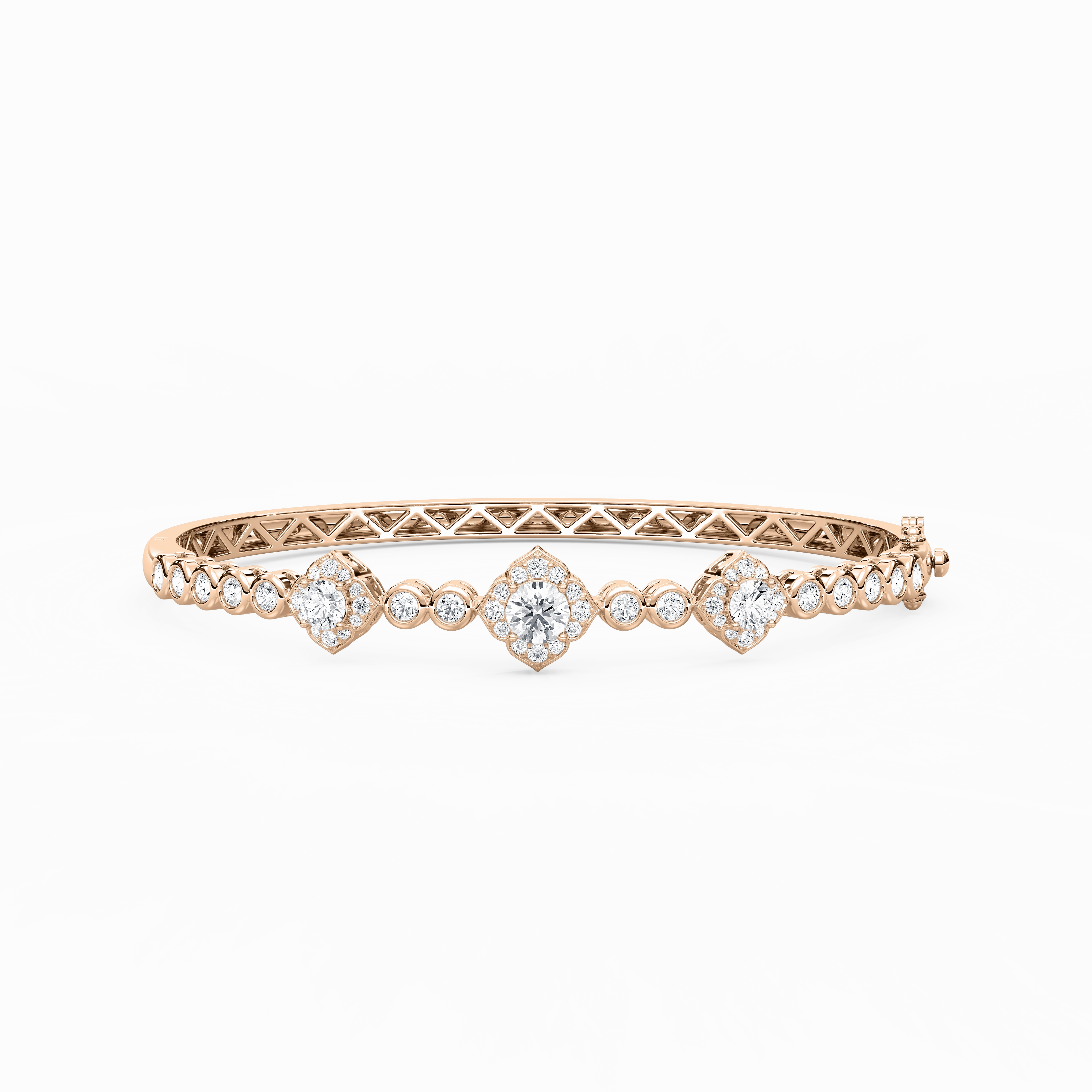 2 1?? ctw Round Lab Grown Diamond Flower Station Bangle Bracelet - 7.5 Inches Family Bond Valuable Asset