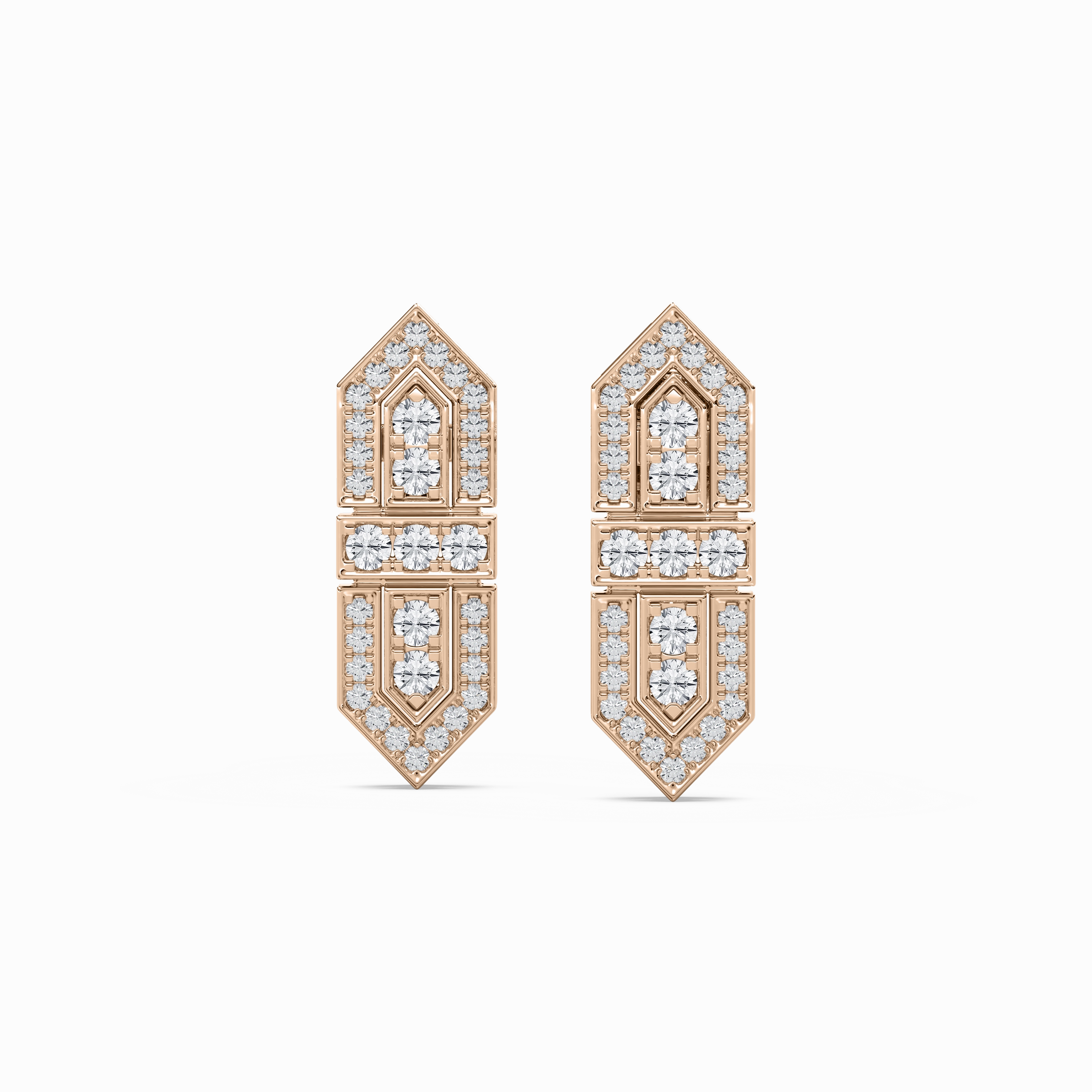 2/3 ctw Round Lab Grown Diamond Art Deco Shield Earrings Straight Item Unique Style