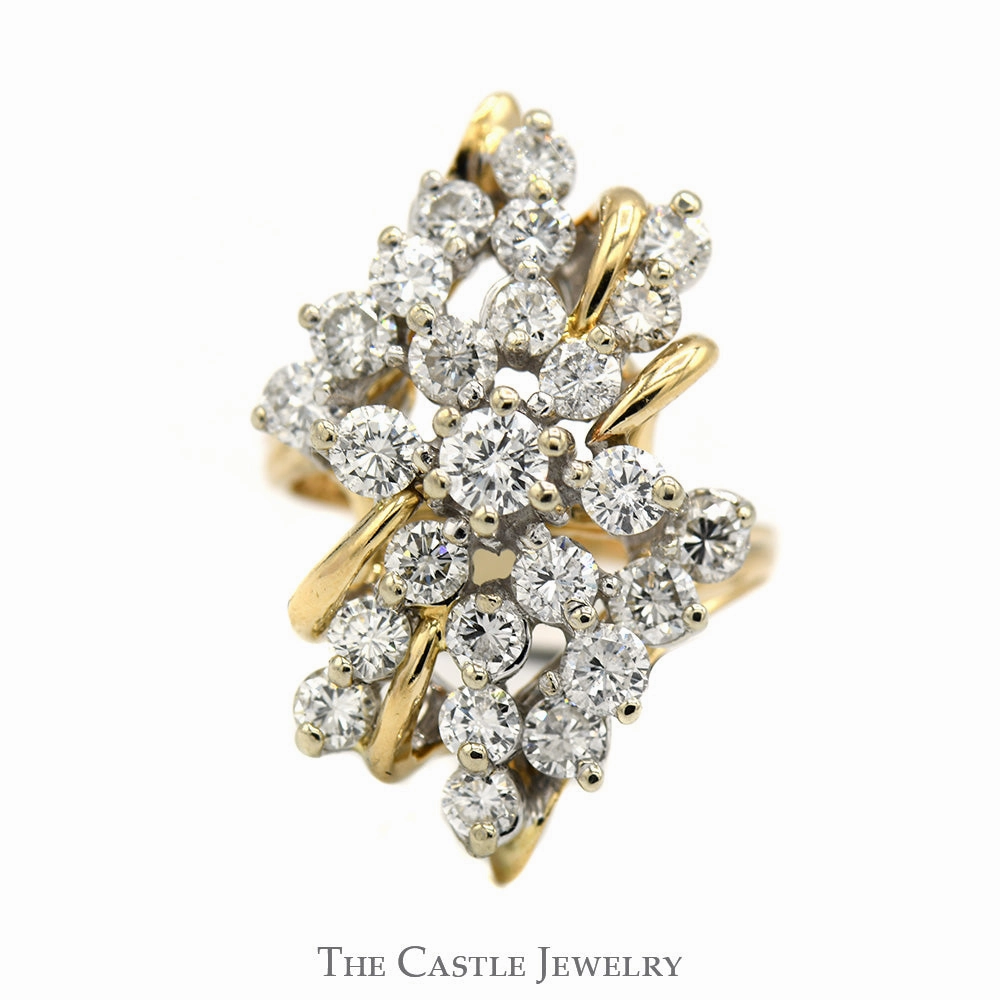 Easy Off Beautiful Statement 2.5cttw Diamond Cluster Ring with Open Bypass 14k Yellow Gold Setting