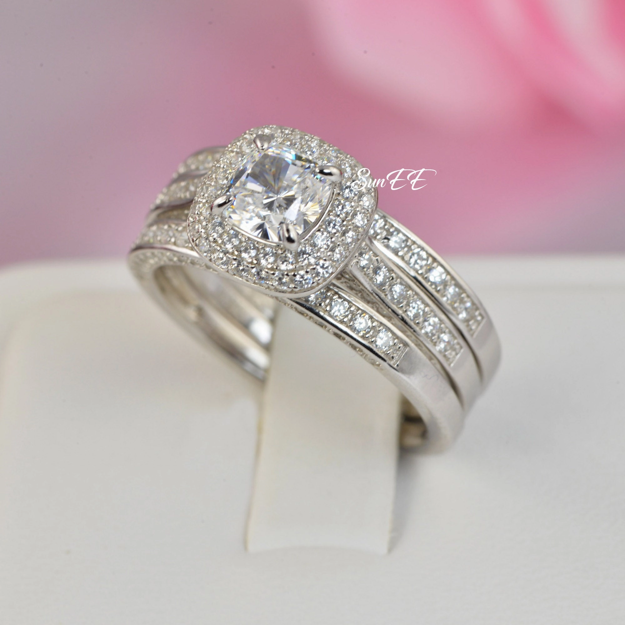 Ornate Keepsake Travel Friendly 2.61ct Double Halo Cushion Cut with Heart Bridal Wedding Engagement Ring Diamond Simulated 925 Sterling Silver Anniversary Rings SKU:00234