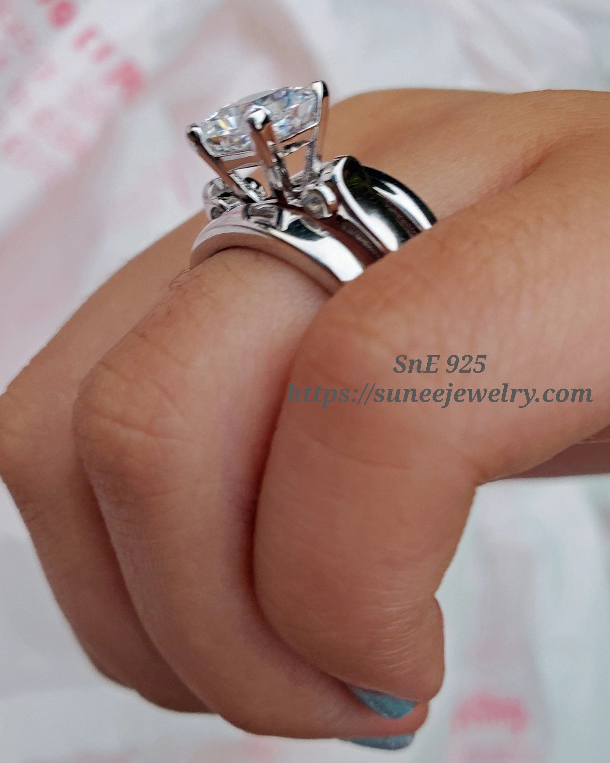Easy Maintenance 2.7ct Princess Cut with 2 Bridal Bands Wedding Engagement Ring Set Diamond Simulated 925 Sterling Silver Engagement Rings SKU:00171