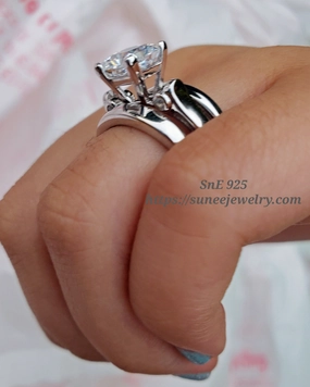 Easy Maintenance 2.7ct Princess Cut with 2 Bridal Bands Wedding Engagement Ring Set Diamond Simulated 925 Sterling Silver Engagement Rings SKU:00171