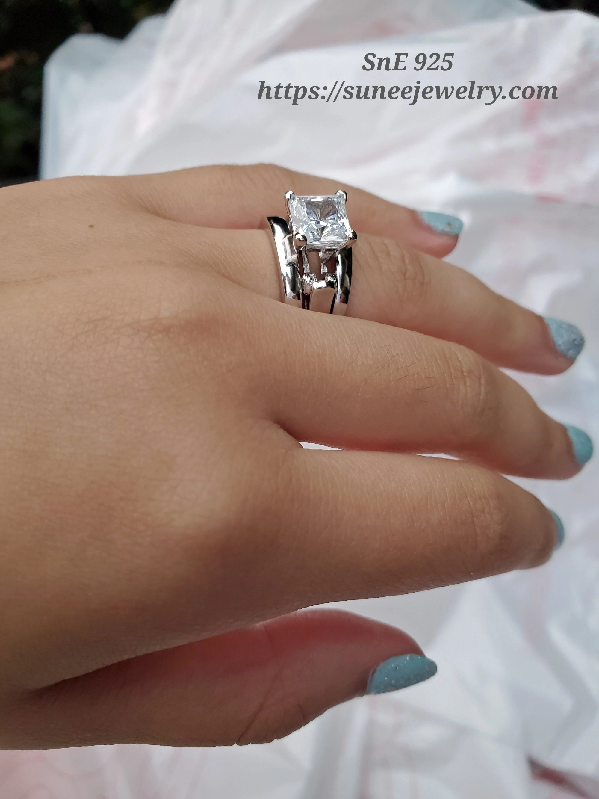 Sparkling Article 2.7ct Princess Cut with 2 Bridal Bands Wedding Engagement Ring Set Diamond Simulated 925 Sterling Silver Engagement Rings SKU:00171