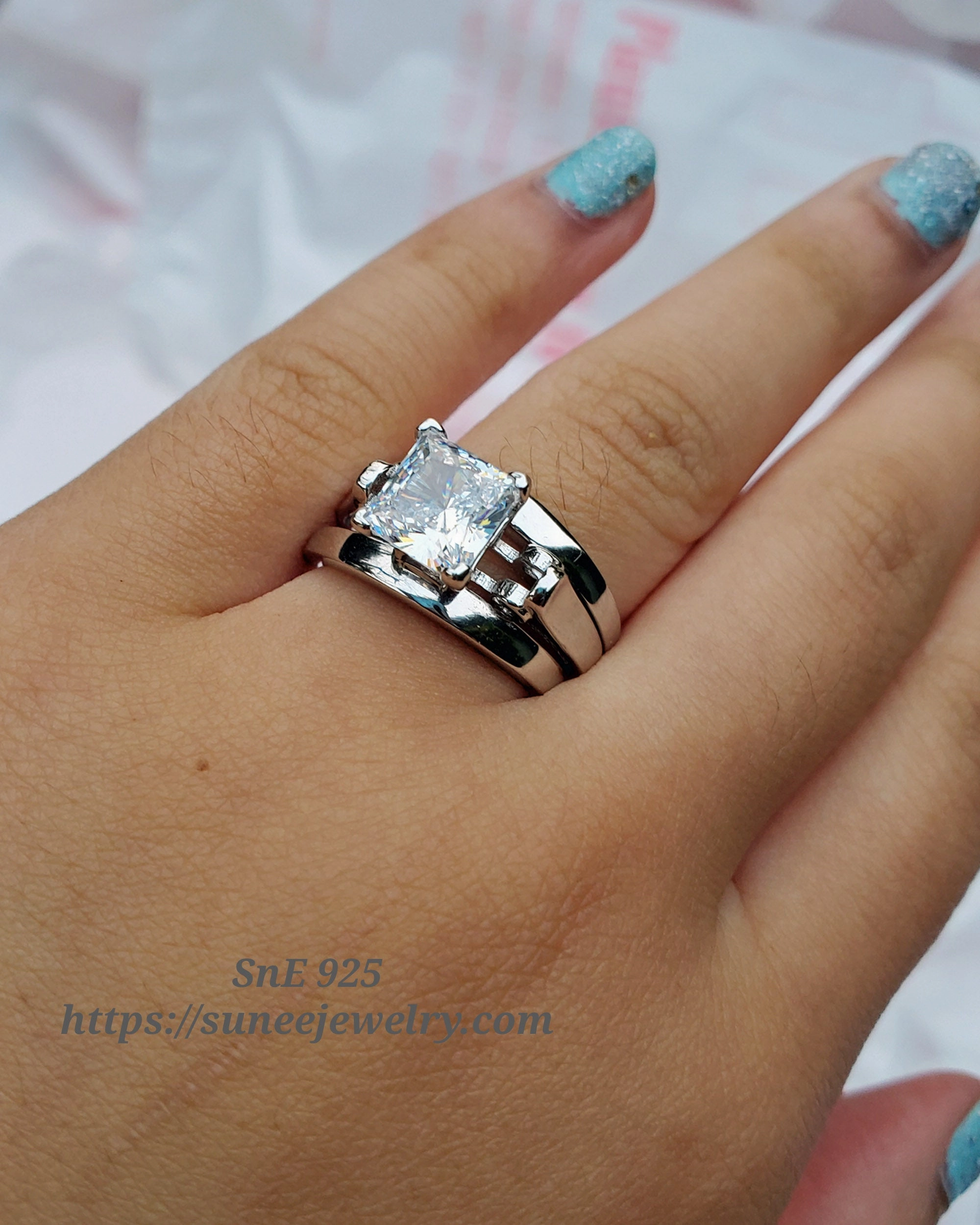 2.7ct Princess Cut with 2 Bridal Bands Wedding Engagement Ring Set Diamond Simulated 925 Sterling Silver Engagement Rings SKU:00171 Daily Form