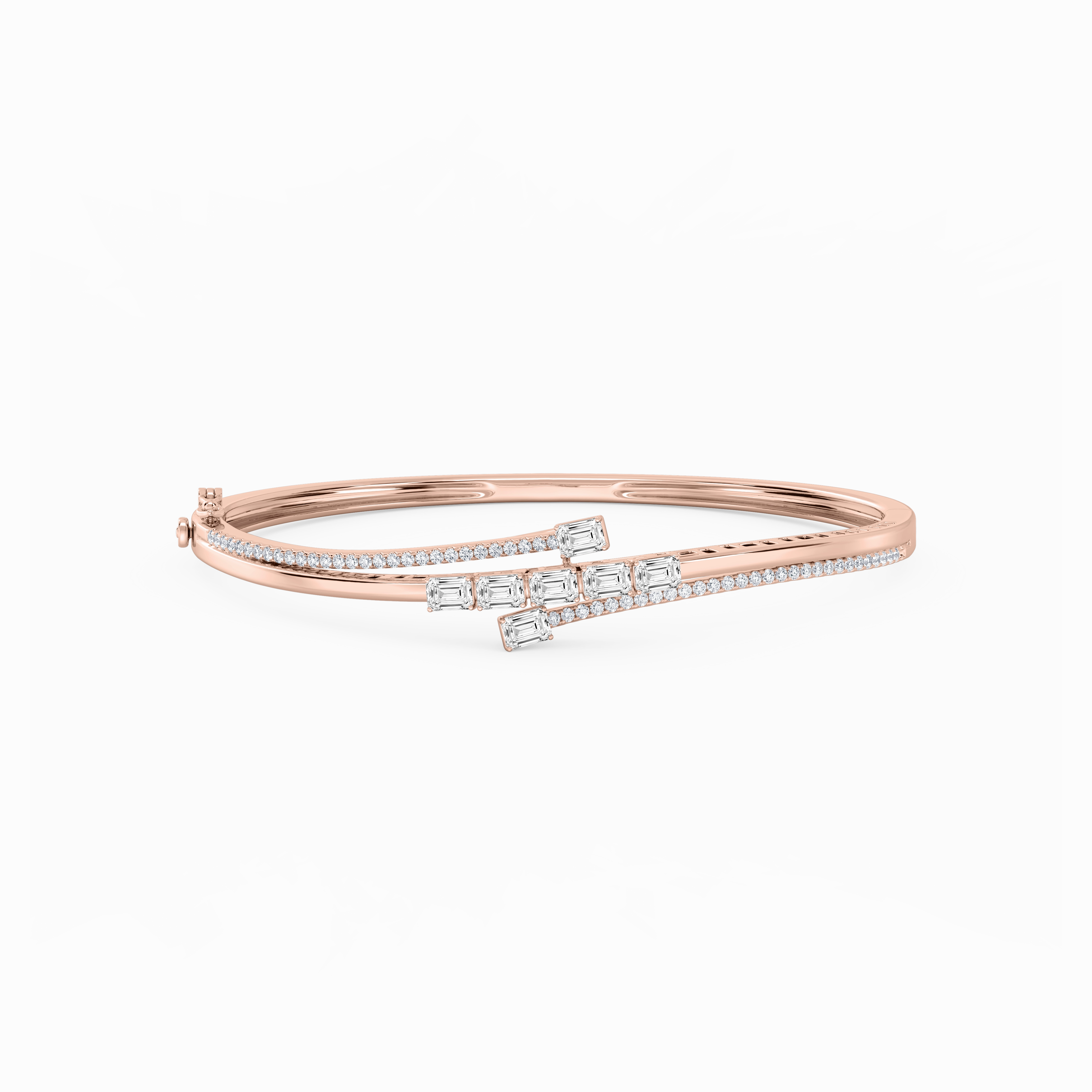 2 ? ctw Emerald and Round Lab Grown Diamond Bypass Bangle Bracelet  - 7.25 Inches Community Inspired