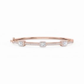 Quick Sellout 2 ? ctw Emerald and Round Lab Grown Diamond Halo Station Bangle Bracelet  - 7.25 Inches