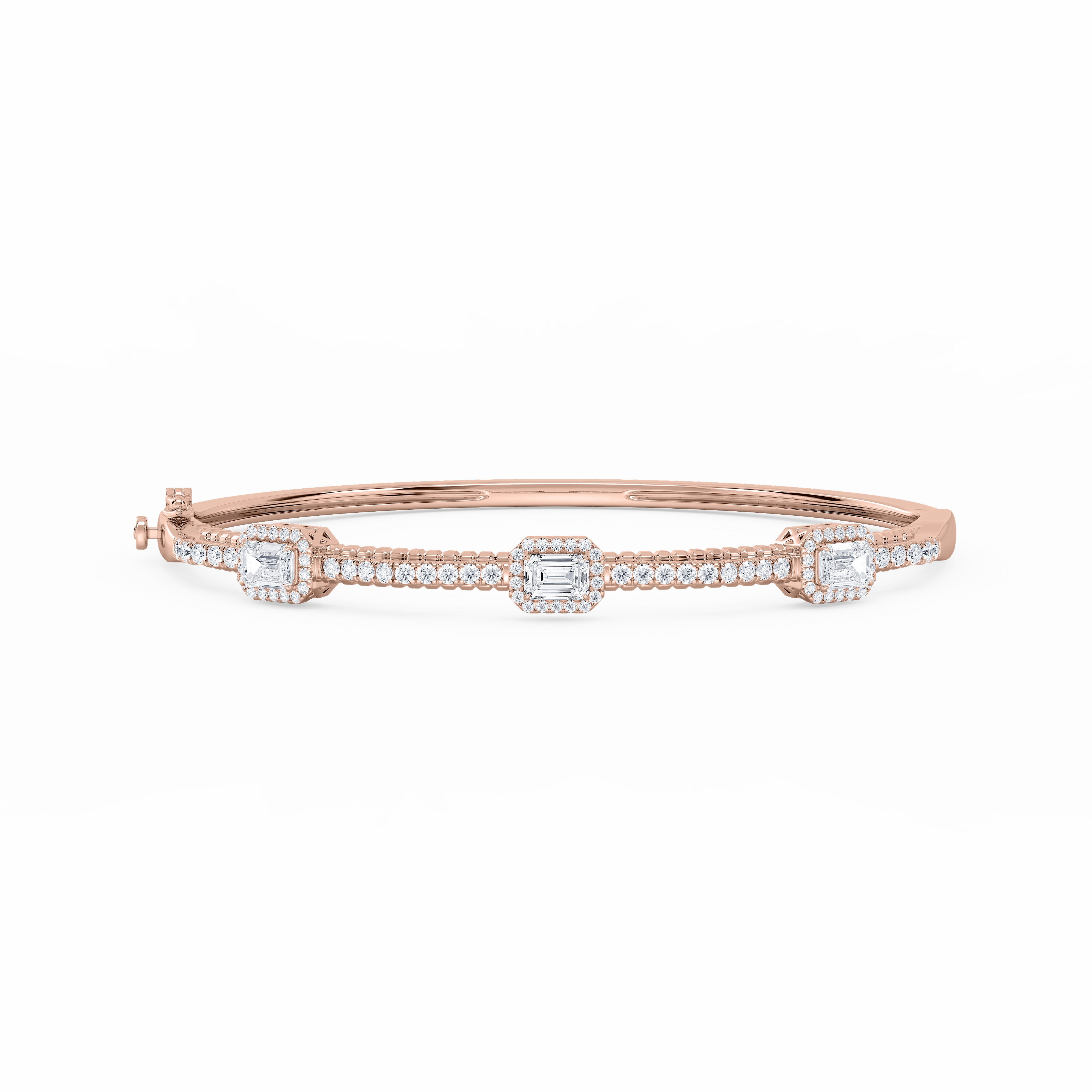 2 ? ctw Emerald and Round Lab Grown Diamond Halo Station Bangle Bracelet  - 7.25 Inches Token Of Love