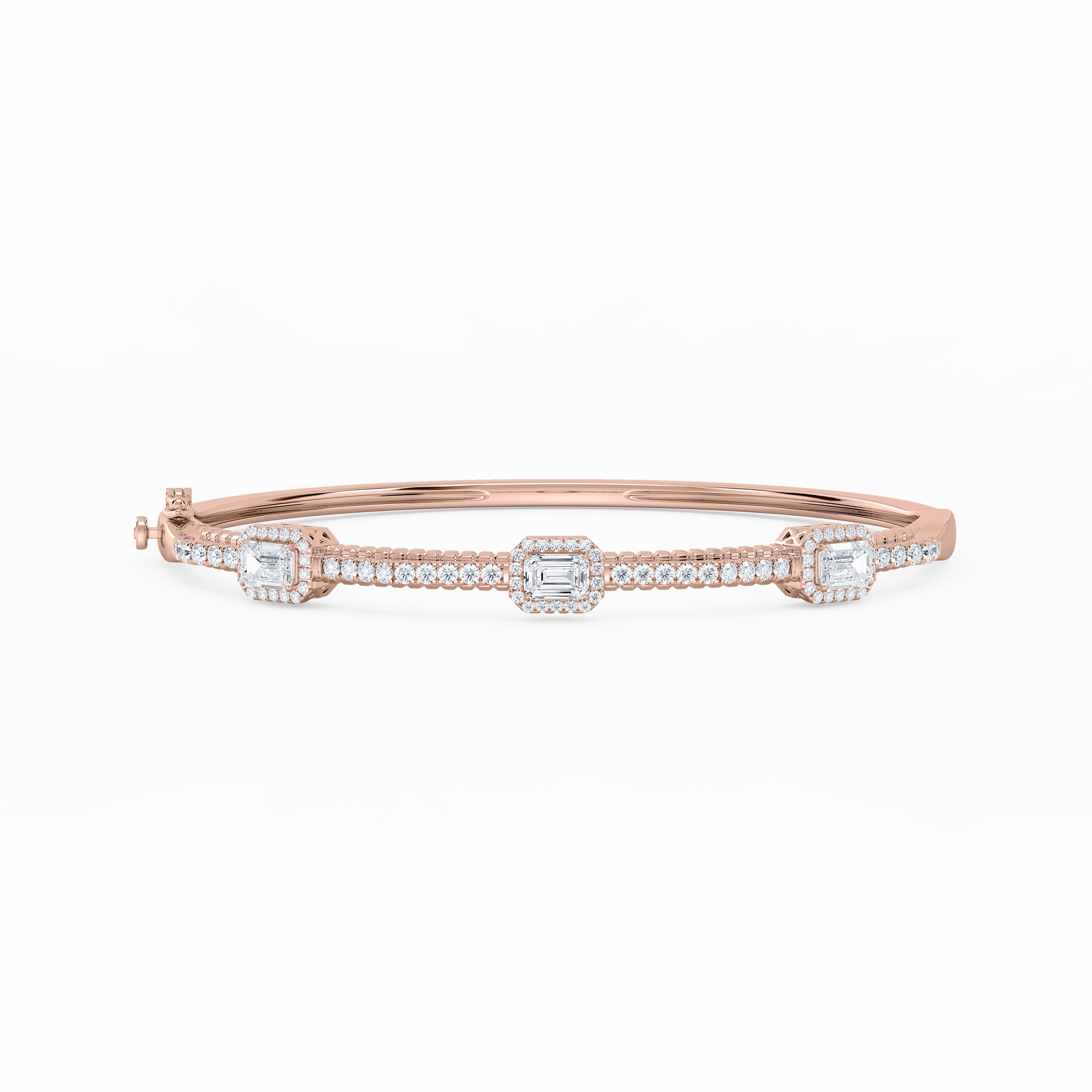 Quick Sellout 2 ? ctw Emerald and Round Lab Grown Diamond Halo Station Bangle Bracelet  - 7.25 Inches