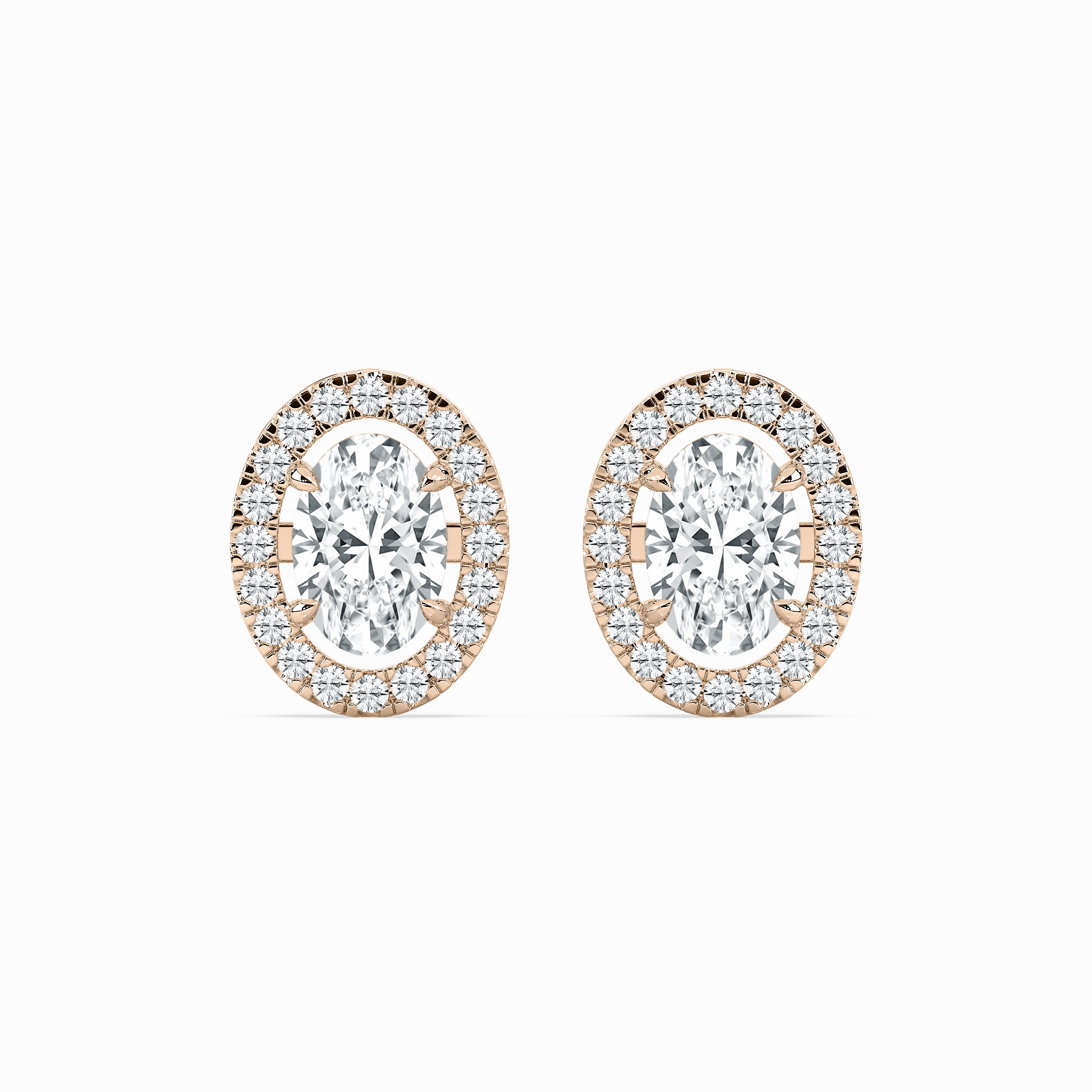 2 ? ctw Oval Lab Grown Diamond Halo Stud Earrings Ornate Vibe Contemporary Detail
