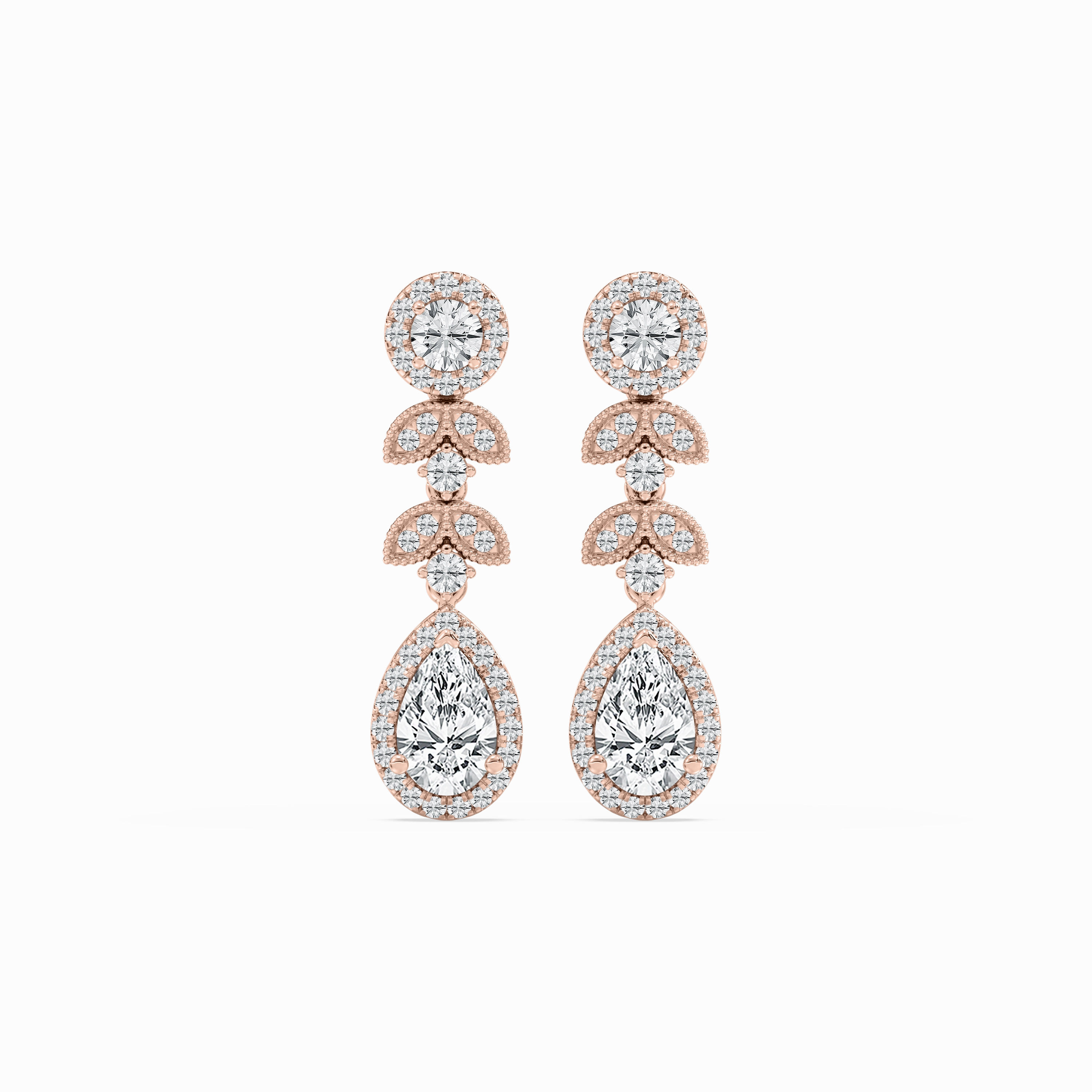 2 ? ctw Pear and Round Lab Grown Diamond Chain Drop Earrings Substantial Adornment Shiny Design