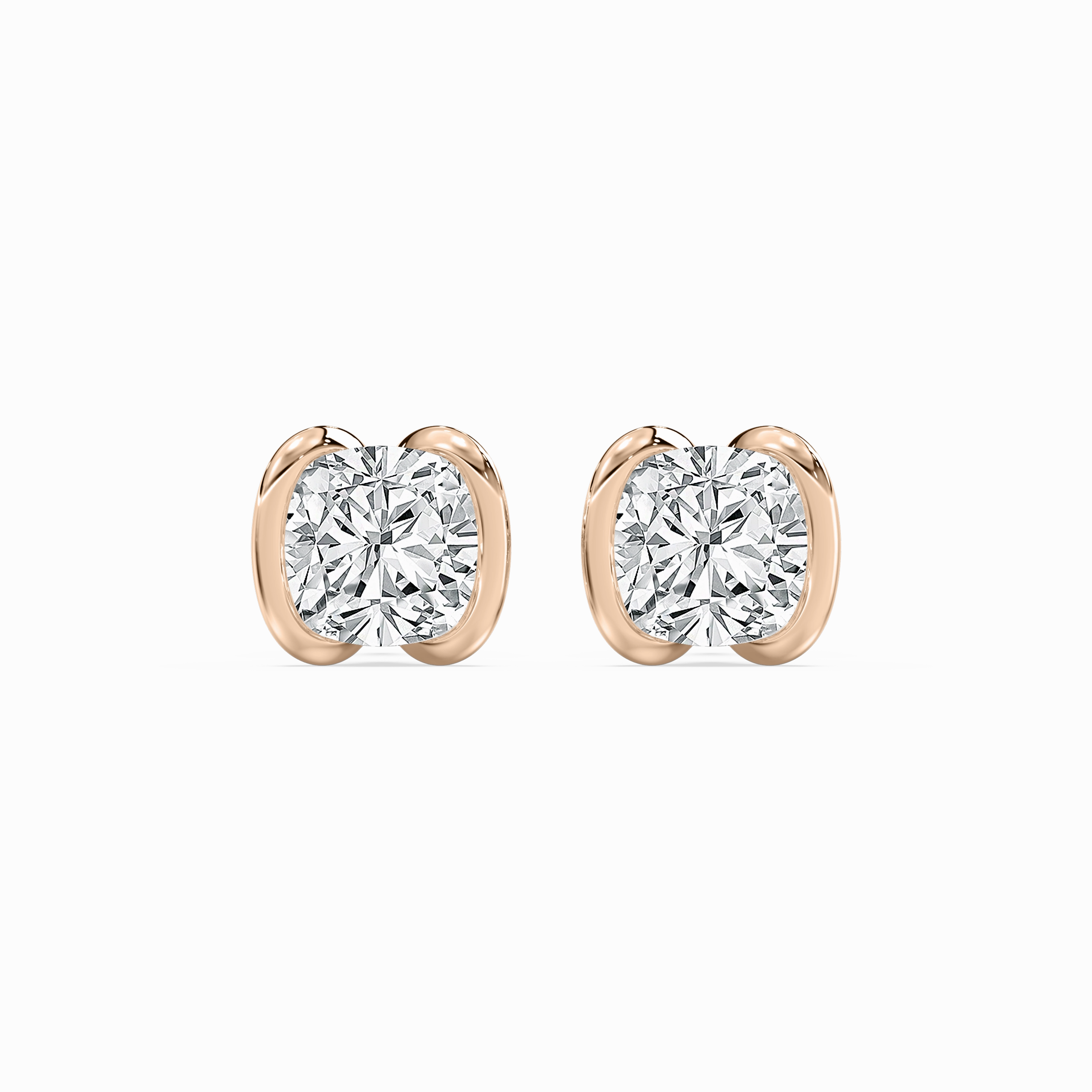 Dull Adornment 2 ctw Cushion Lab Grown Diamond Half Bezel Stud Earrings