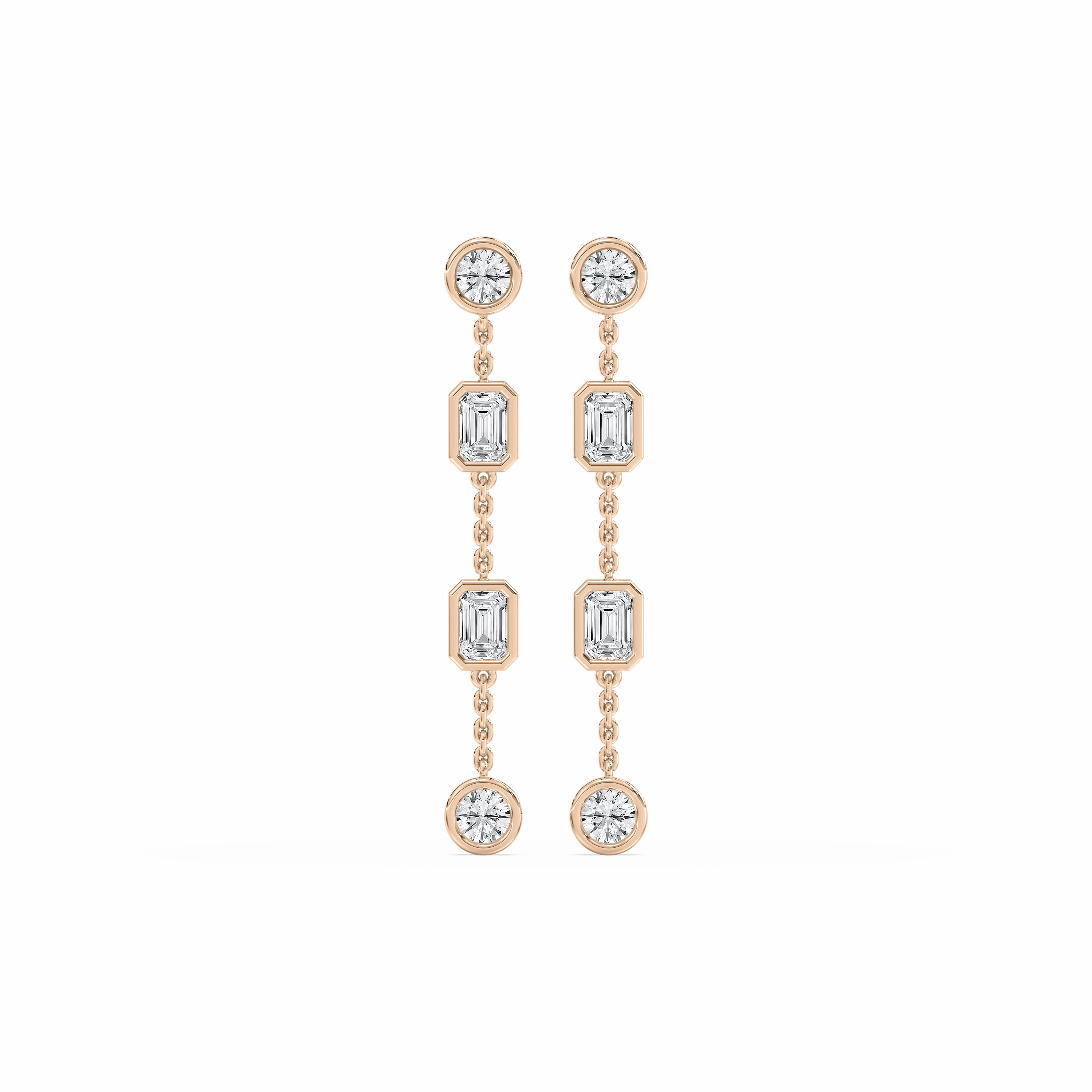 2 ctw Emerald and Round Lab Grown Diamond Station Dangle Earrings Lightweight Must-Have Vintage Item