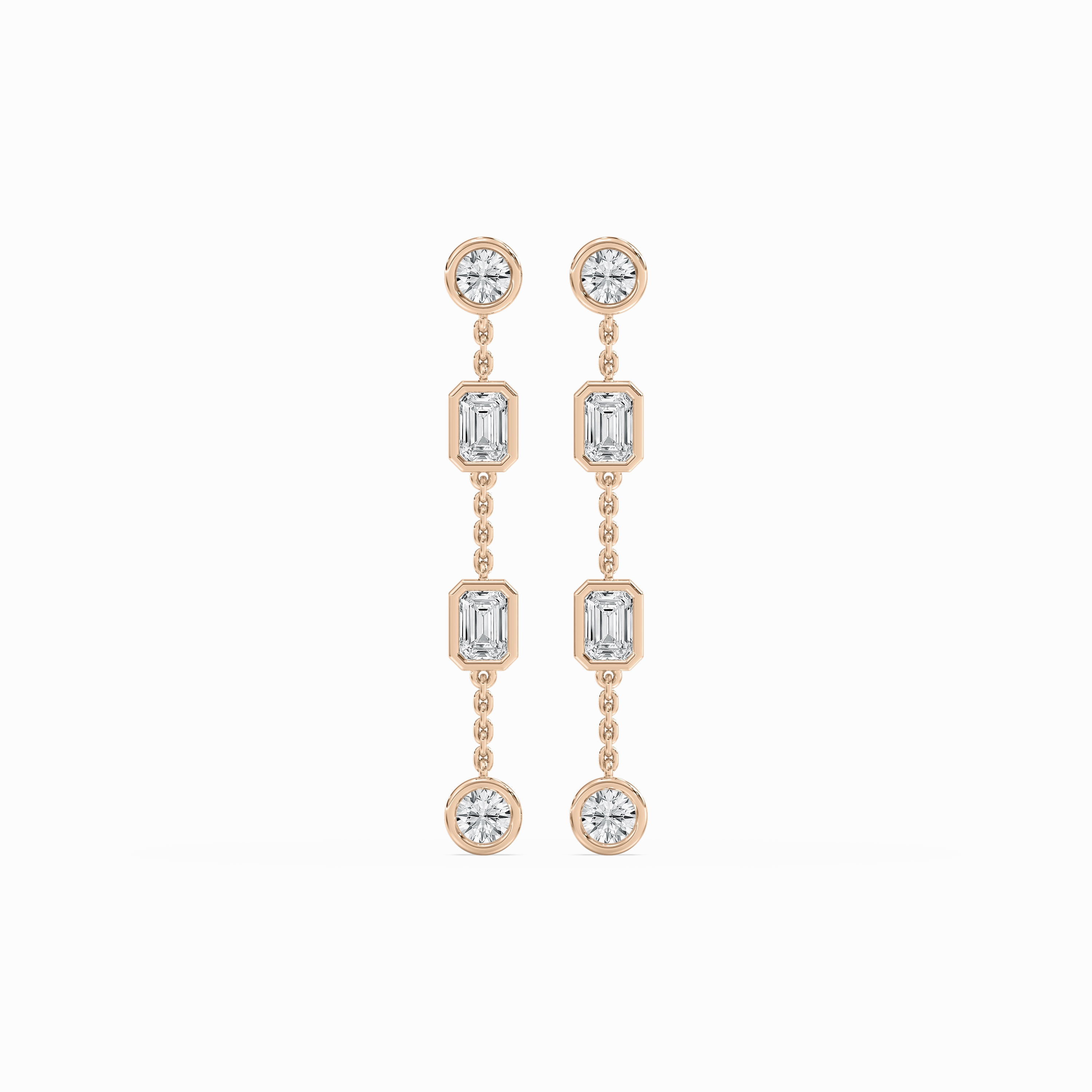 2 ctw Emerald and Round Lab Grown Diamond Station Dangle Earrings Minimalist Design Minimalist Creation