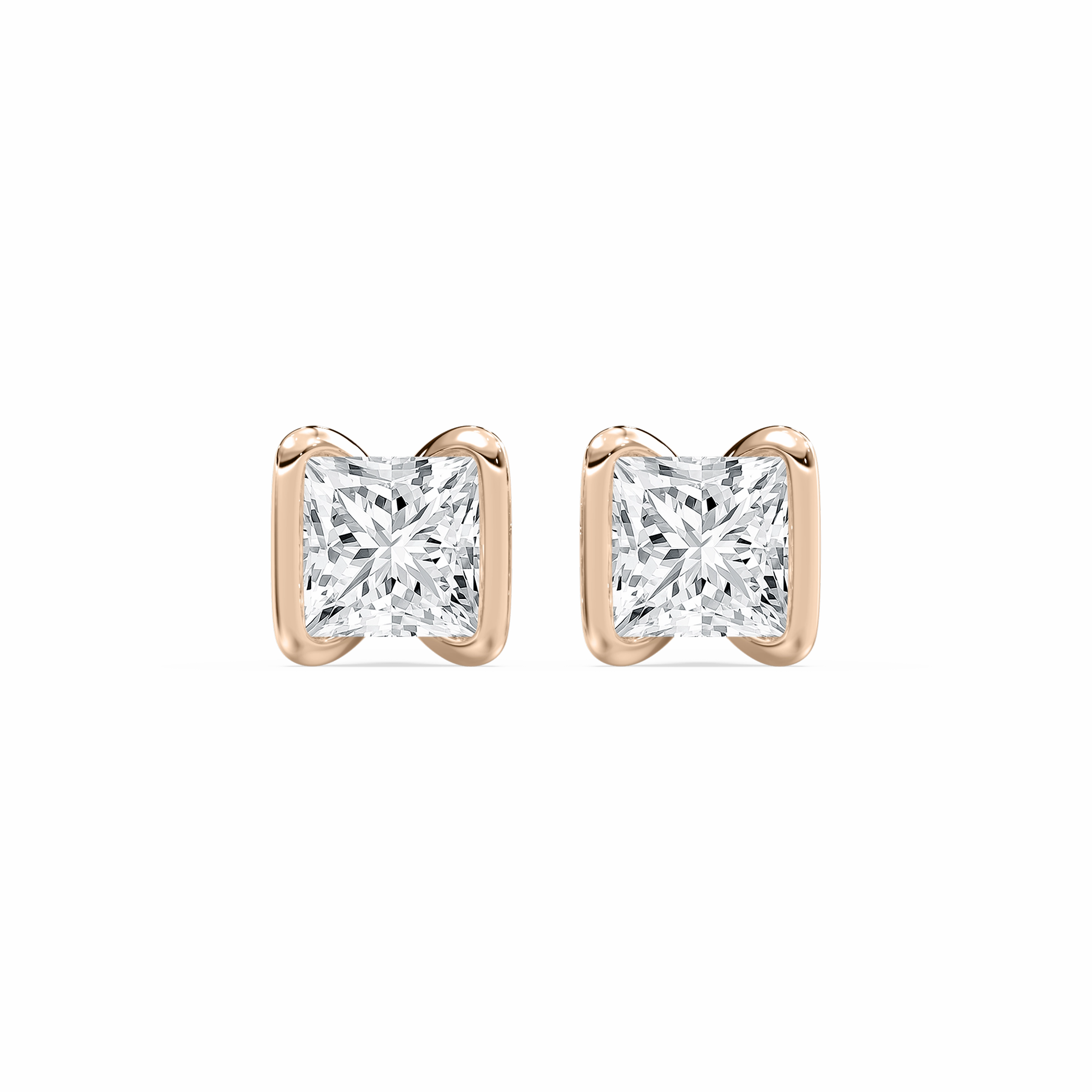 2 ctw Princess Lab Grown Diamond Half Bezel Stud Earrings Decorative Jewelry Simple Style
