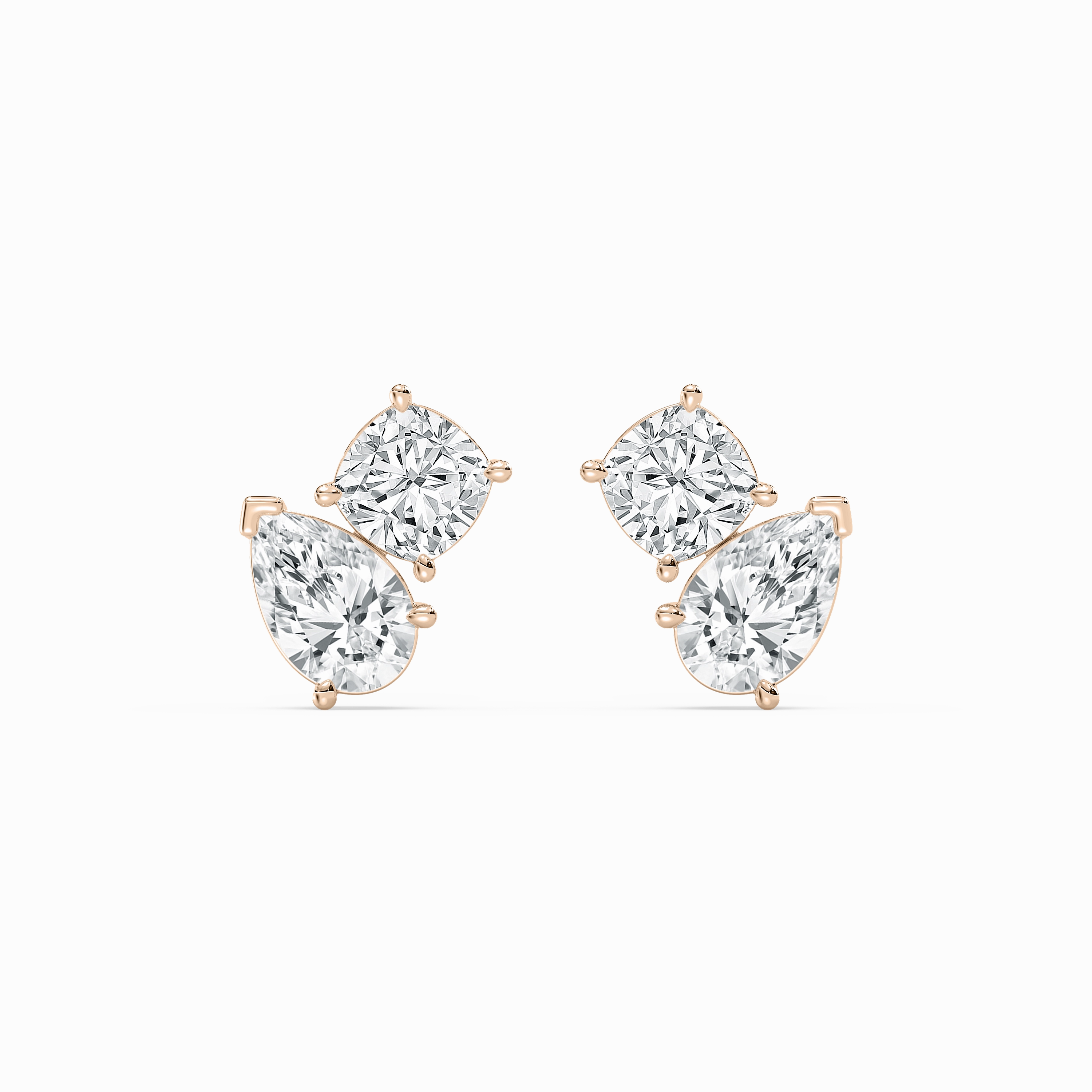 Geometric Ornament Seasonal Accent 2 ctw Toi et Moi Cushion and Pear Lab Grown Diamond Stud Earrings