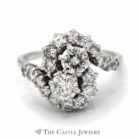 Modern Outline Classic Article 2cttw Bypass Style Double Diamond Cocktail Ring with Swirling Diamond Halos in 14k White Gold