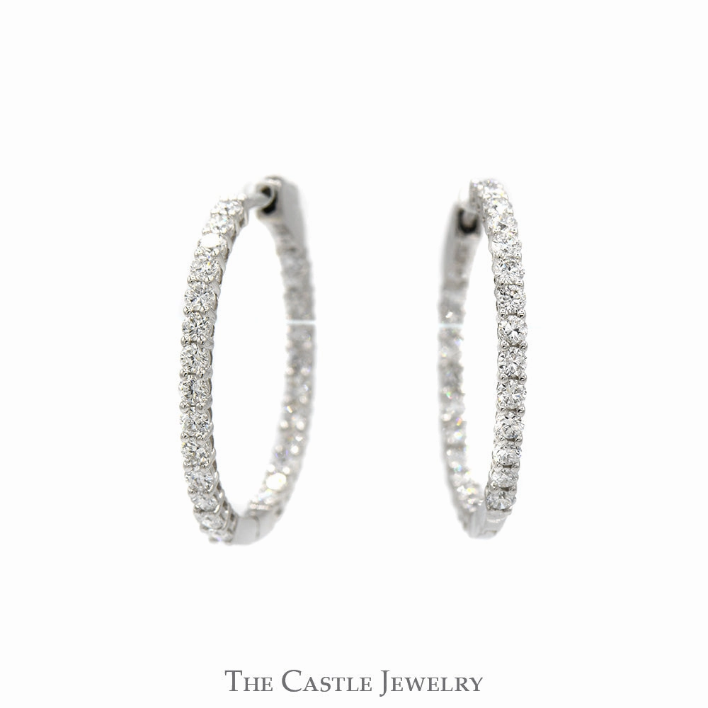 2cttw Lab Grown Diamond In & Out Hollywood Hoop Earrings in 14k White Gold Elegant Jewelry