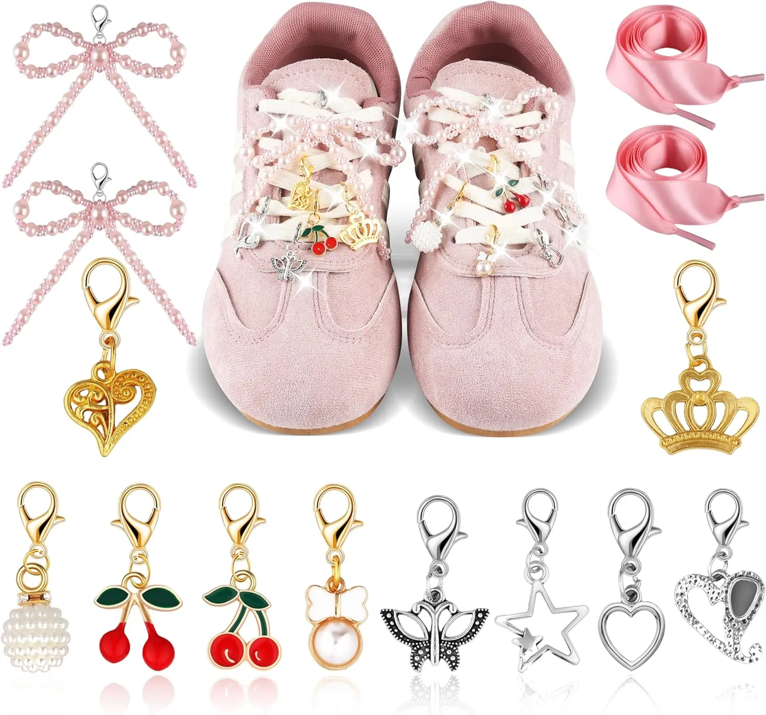 2Pcs Pearl Bow Shoe Charms for Sneakers Decoration Shoe Lace Charms Sneakers Elegant Pearl Buckle Dress Shoe Sneaker Accessories