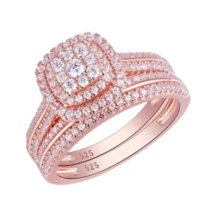 2Pcs Rose Gold Color 1.6Ct Created Diamond Ring Set