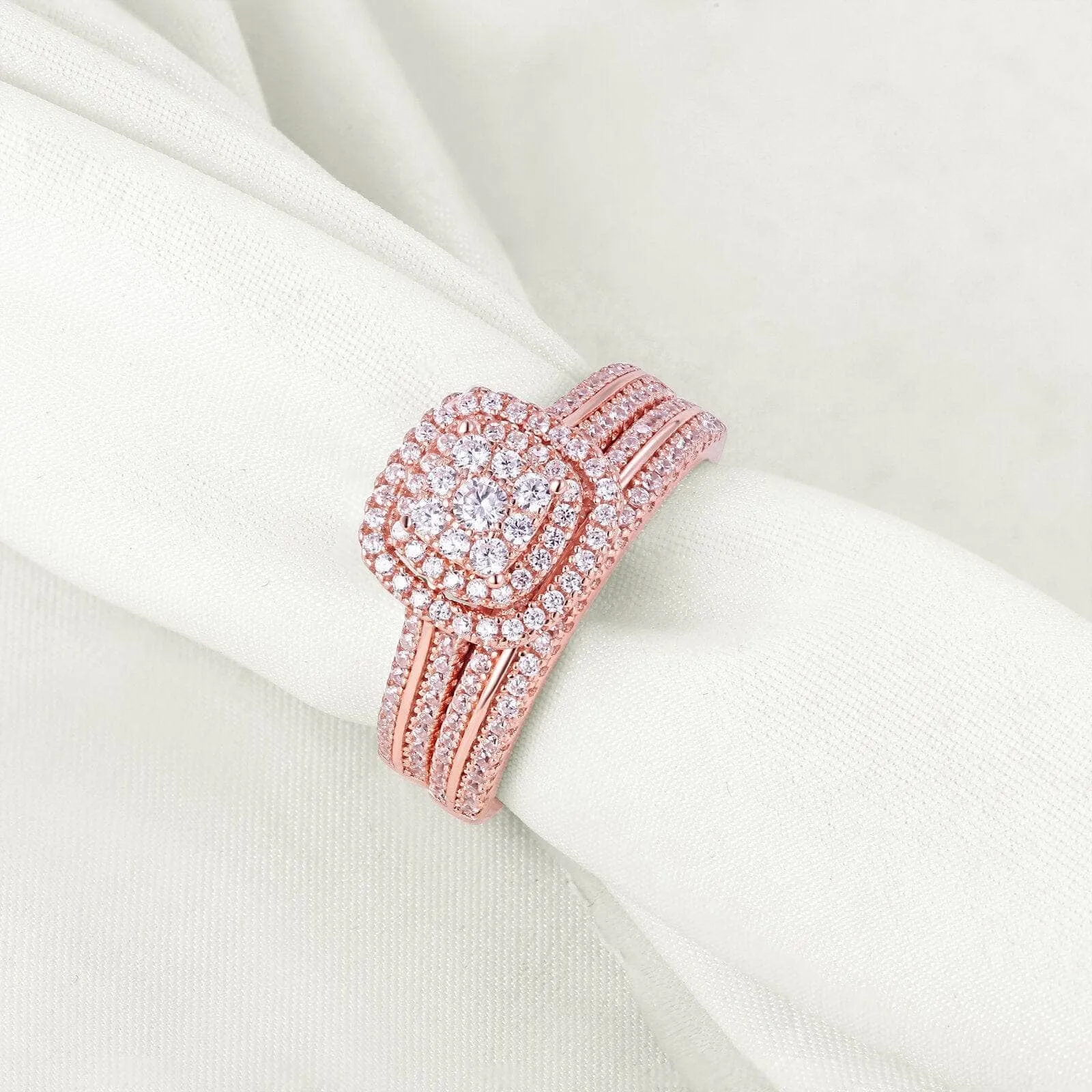 2Pcs Rose Gold Color 1.6Ct Created Diamond Ring Set