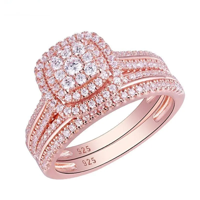 2Pcs Rose Gold Color 1.6Ct Created Diamond Ring Set