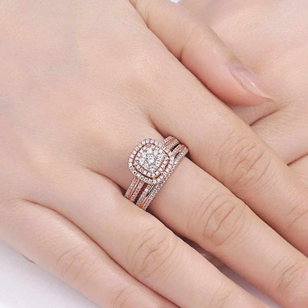2Pcs Rose Gold Color 1.6Ct Created Diamond Ring Set