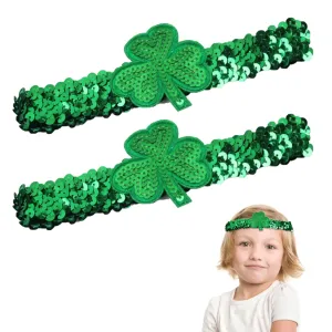 2pcs St. Patrick's Day Green Sequins Shamrock Headbands Elastic Headbands for Women