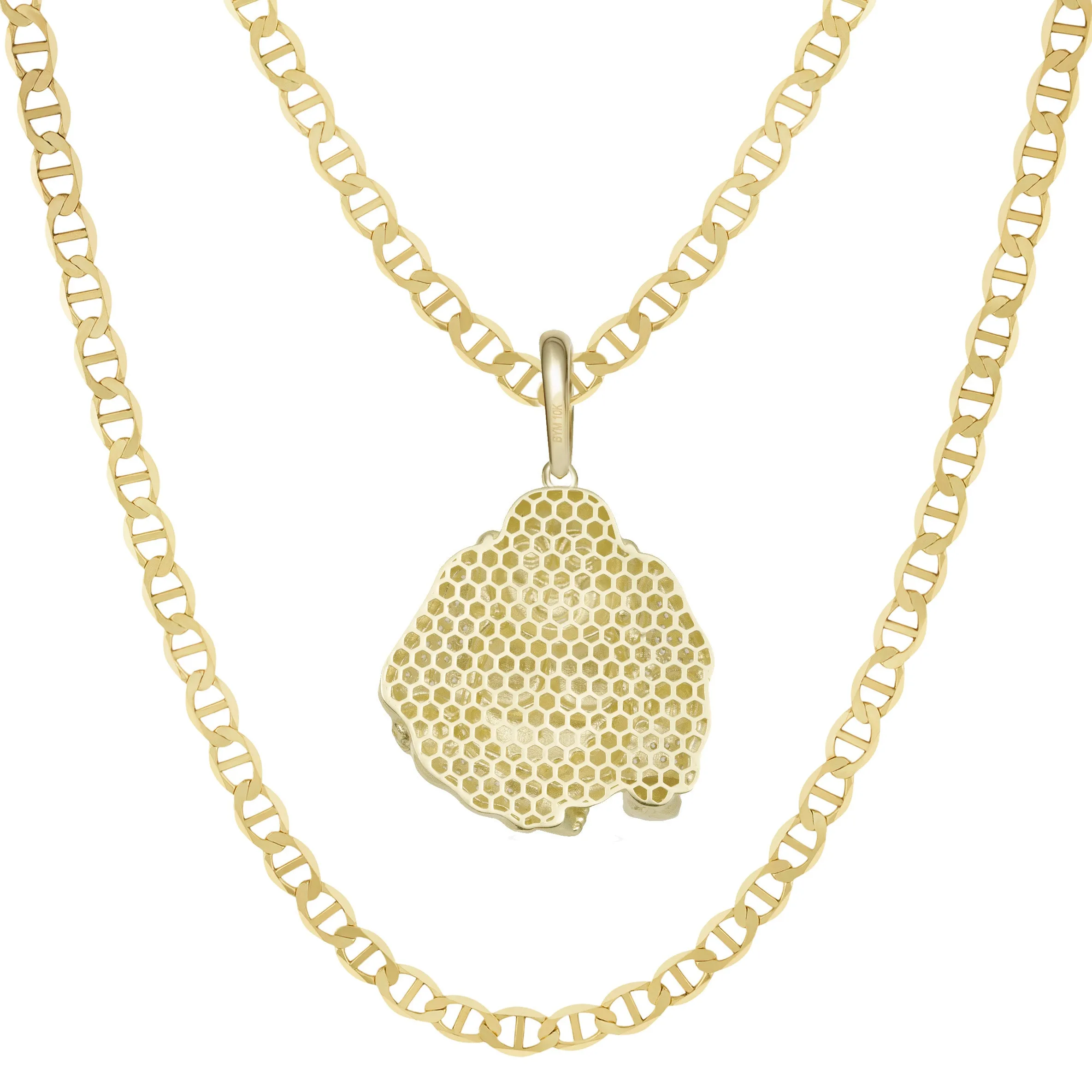 2" CZ Buddha Pendant & Chain Necklace Set 10K Yellow Gold