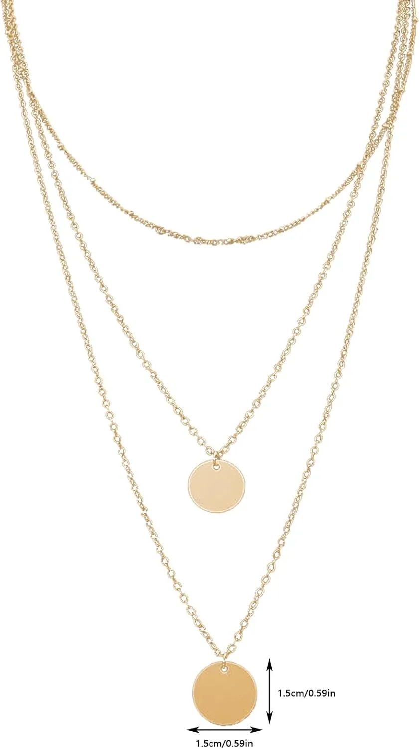 3 Layered Necklaces for Women Dainty Pendant Necklaces Dainty Disc Eternal Necklaces Jewelry Lady (Gold, One Size)
