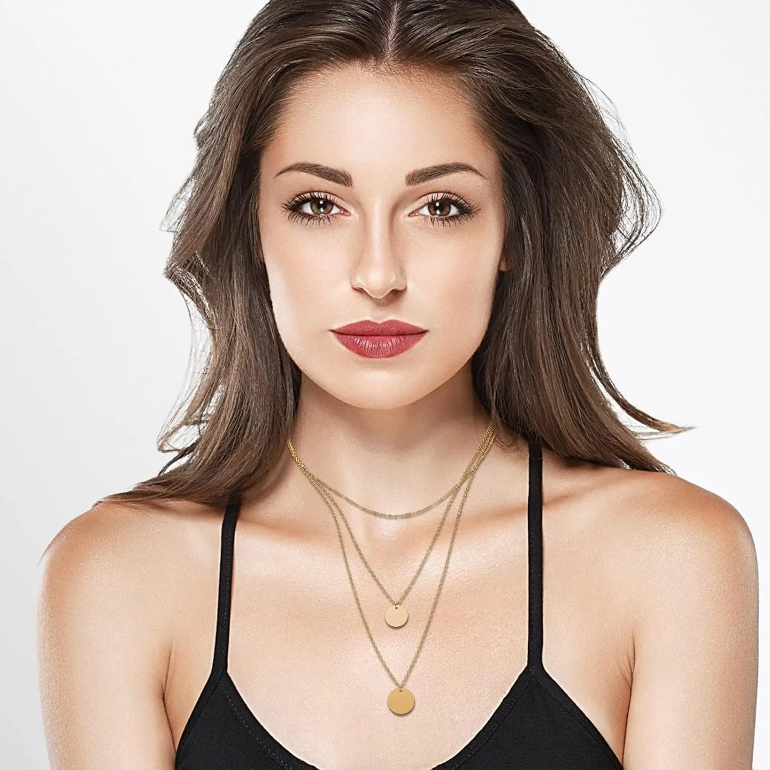 3 Layered Necklaces for Women Dainty Pendant Necklaces Dainty Disc Eternal Necklaces Jewelry Lady (Gold, One Size)