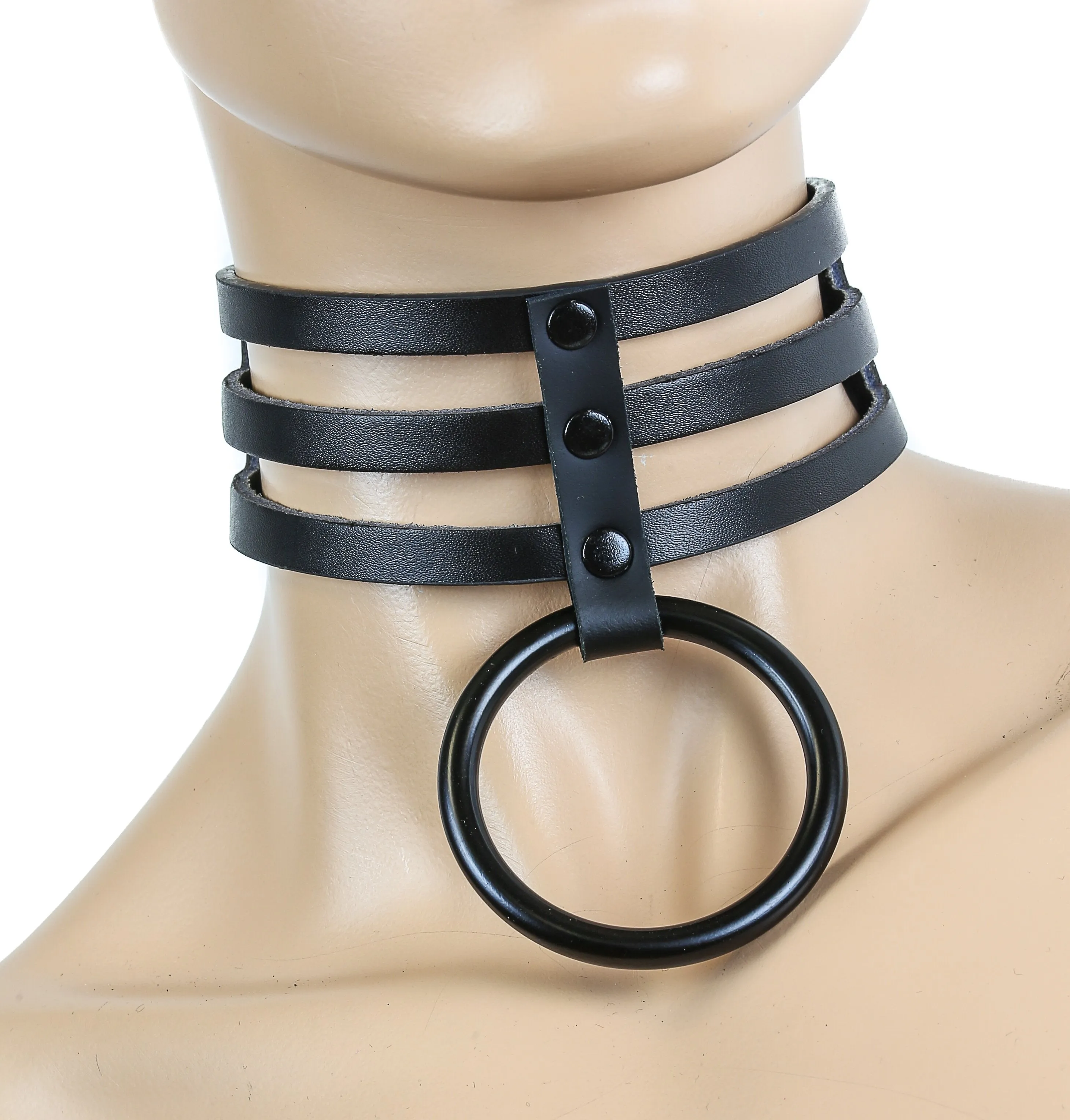 3 Line One Ring Sub Bondage Collar