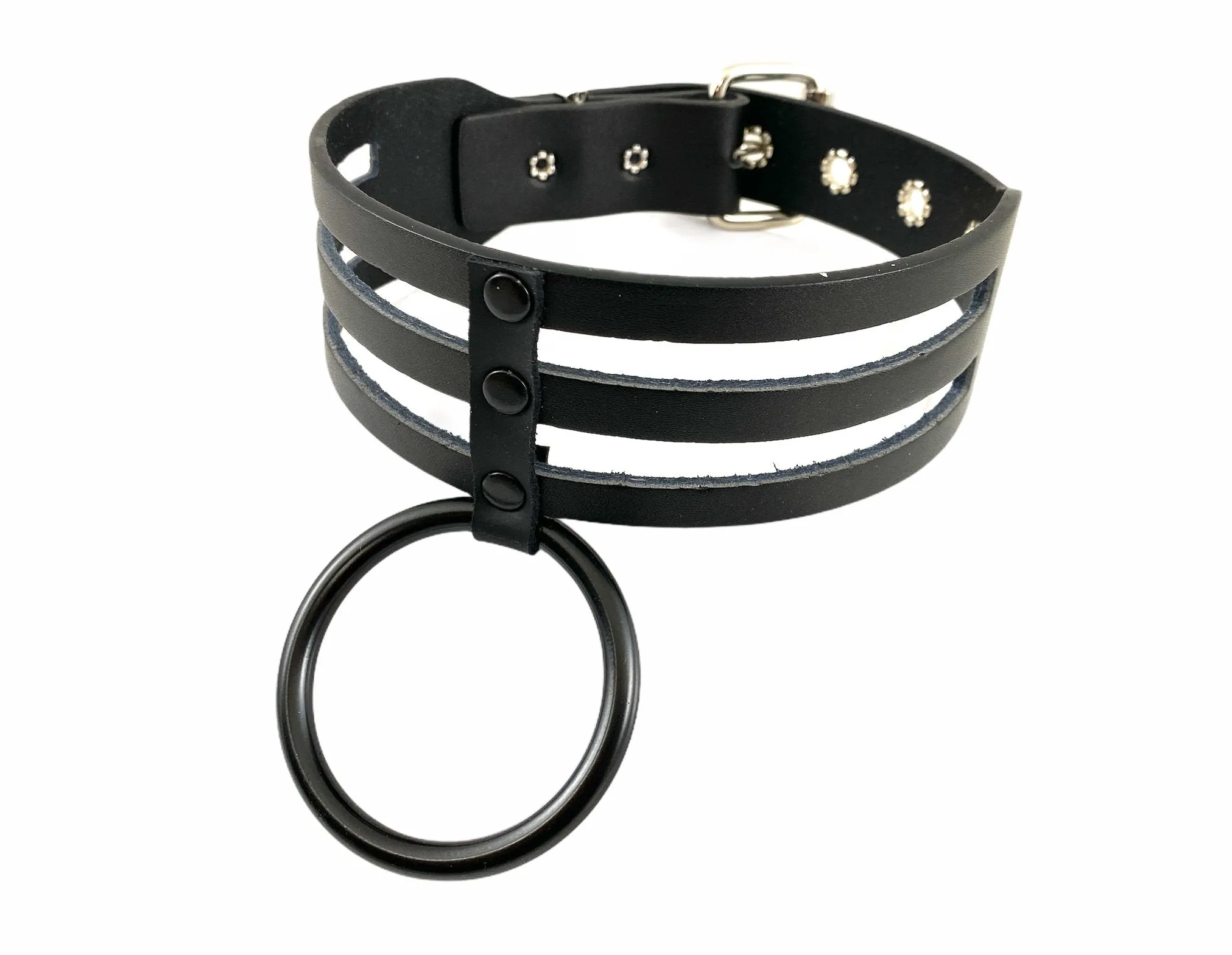 3 Line One Ring Sub Bondage Collar