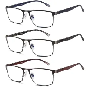 3 Pack Blue light Blocking Reading Glasses for Men, Stylish Metal Frame Readers 3 Pack Mix Color 0.5 x